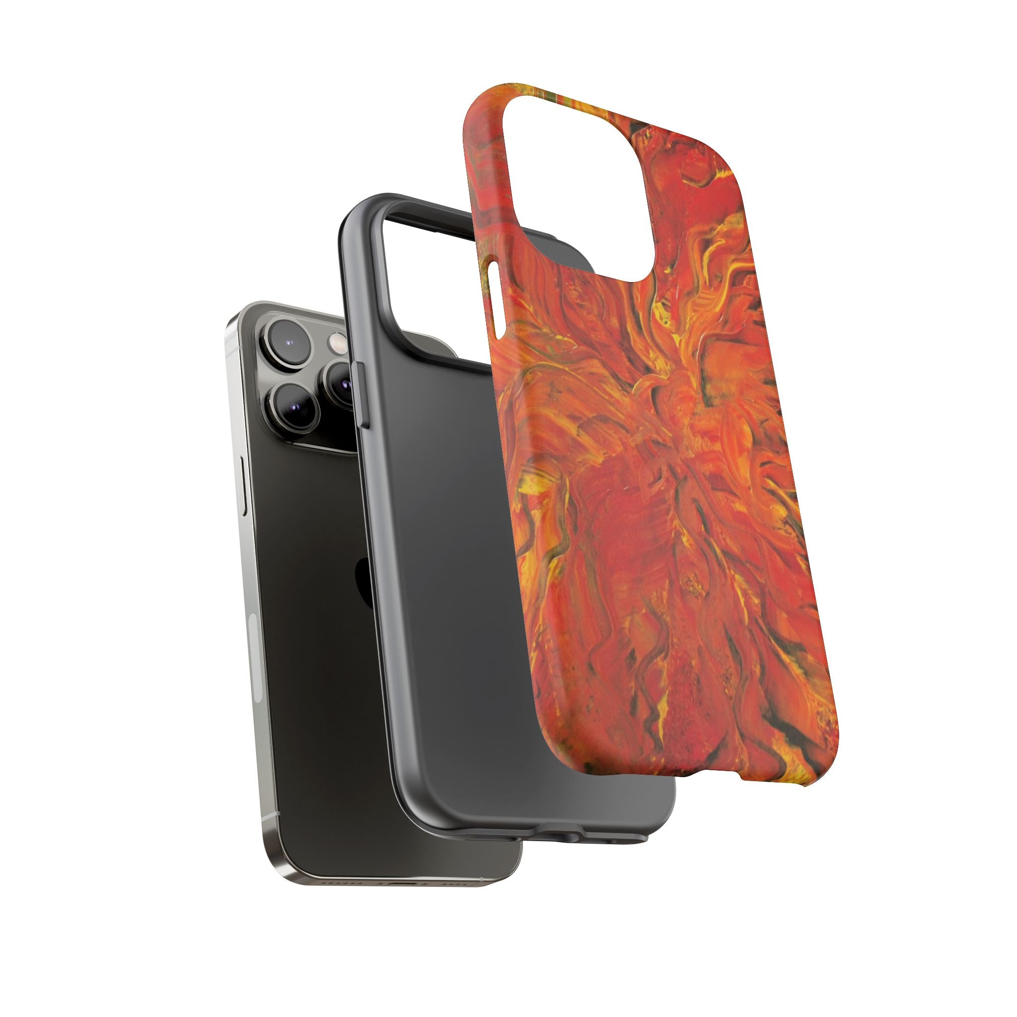 Flame Swirl Tough Phone Case — Abstract Red & Orange Art Protective Cover