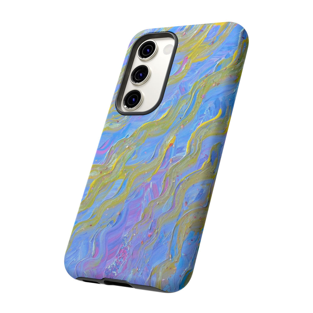 Pastel Marble Tough Phone Case — Blue & Gold Abstract Protective Cover