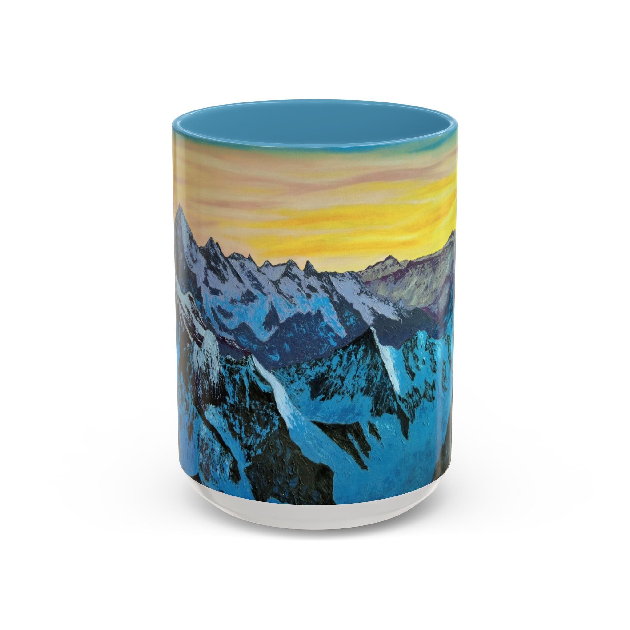 Mountain Sunrise Accent Coffee Mug — Scenic Blue Peaks Art 11/15oz