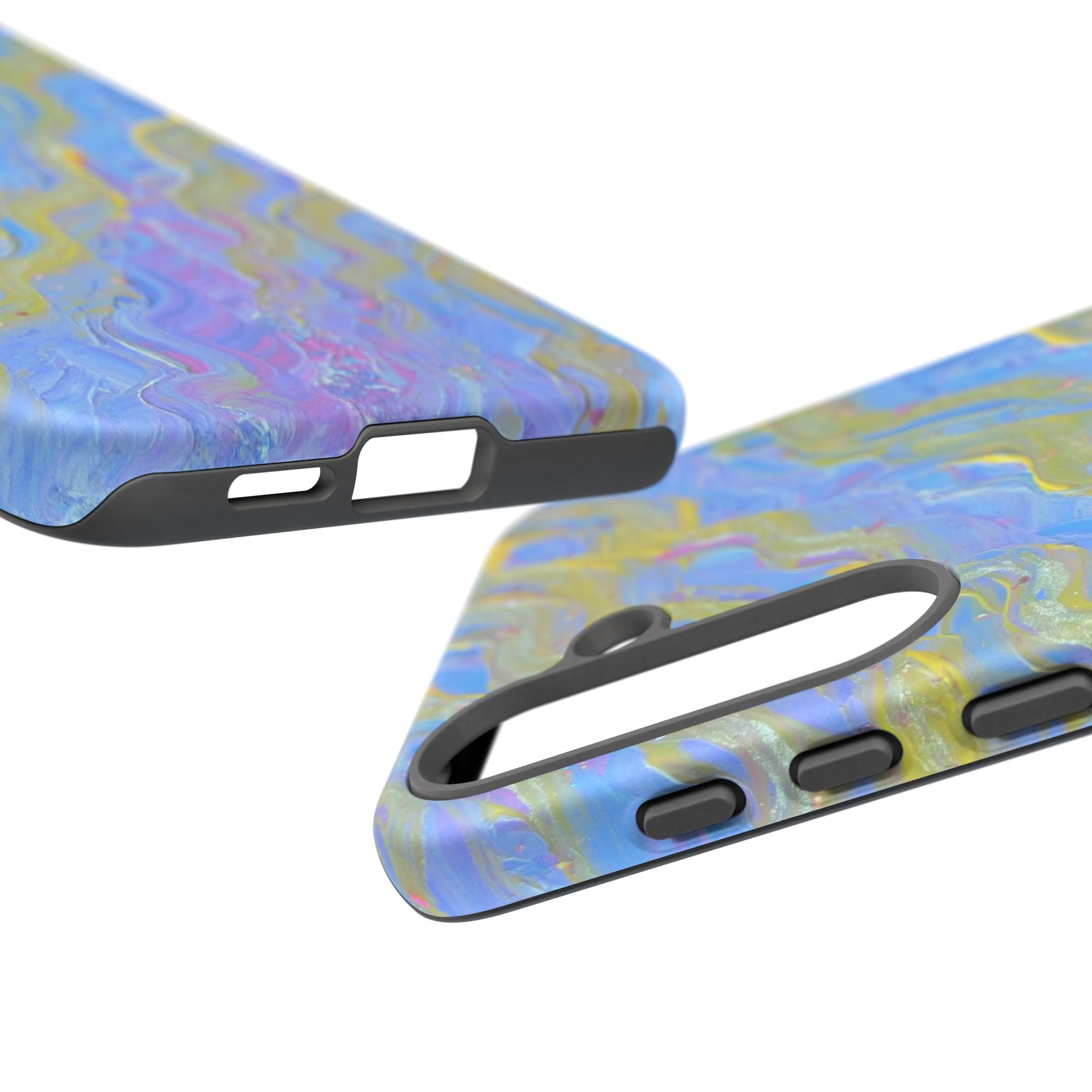 Pastel Marble Tough Phone Case — Blue & Gold Abstract Protective Cover
