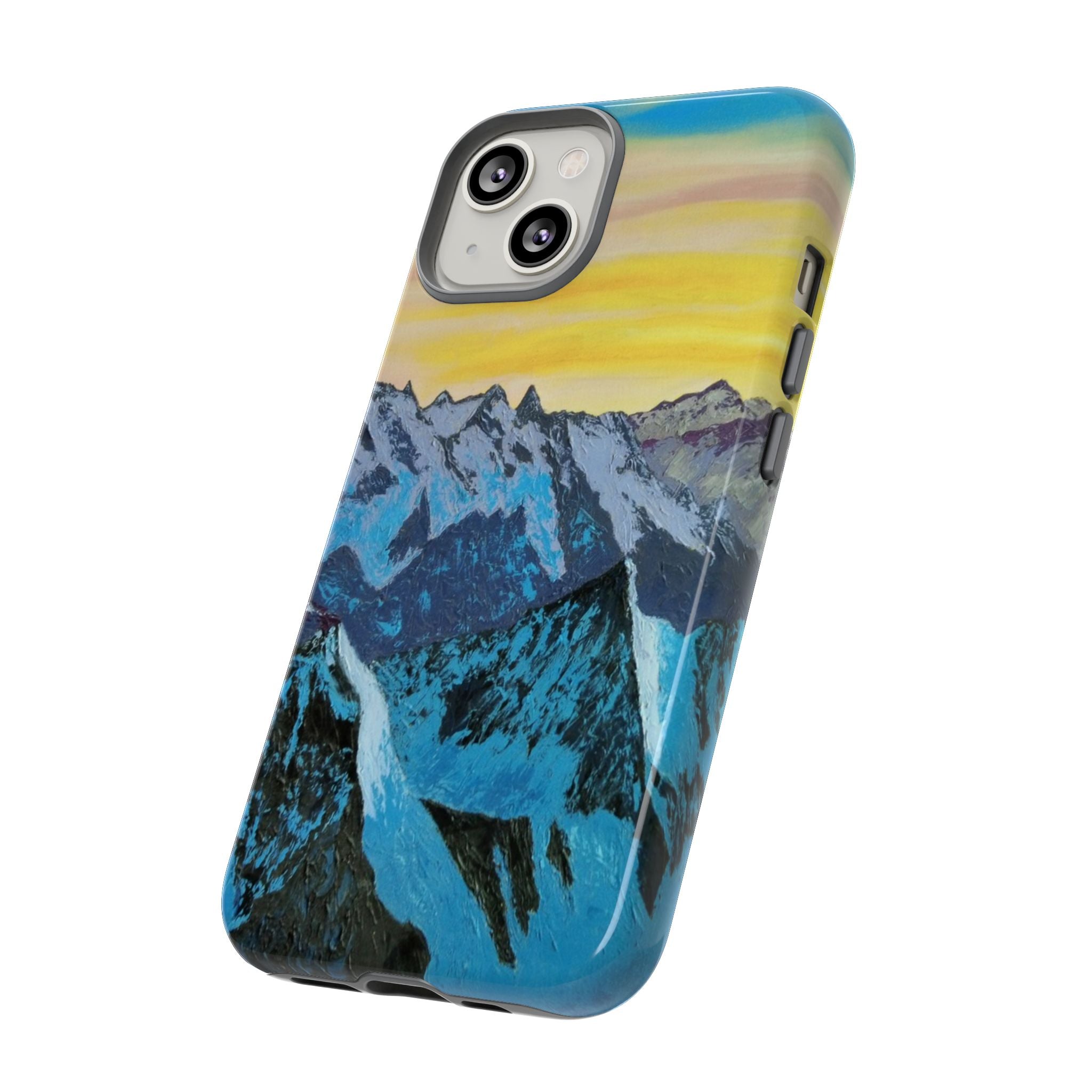 Mountain Sunset Phone Case — Protective Tough Case with Scenic Blue Peaks Design