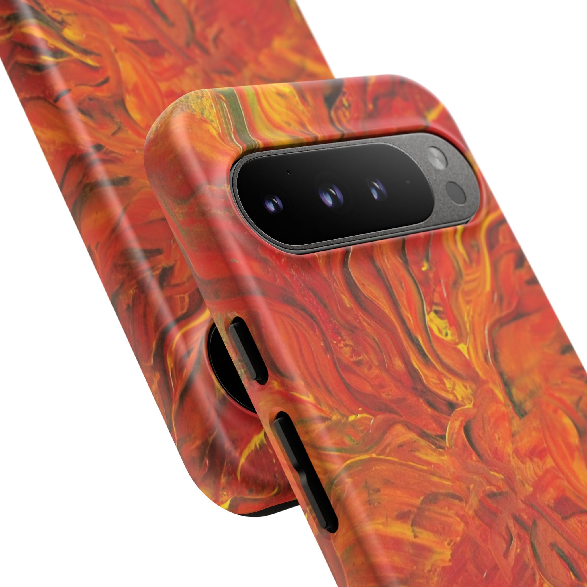 Flame Swirl Tough Phone Case — Abstract Red & Orange Art Protective Cover