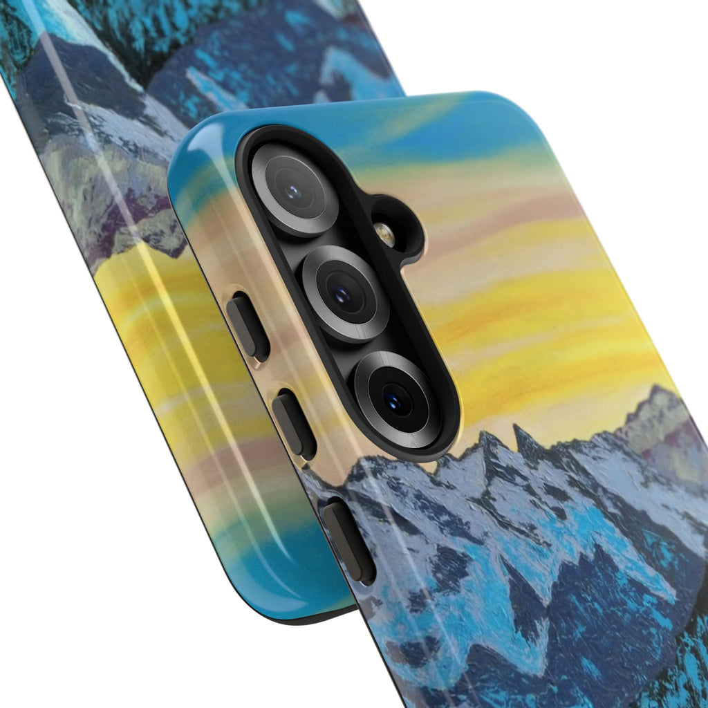 Mountain Sunset Phone Case — Protective Tough Case with Scenic Blue Peaks Design