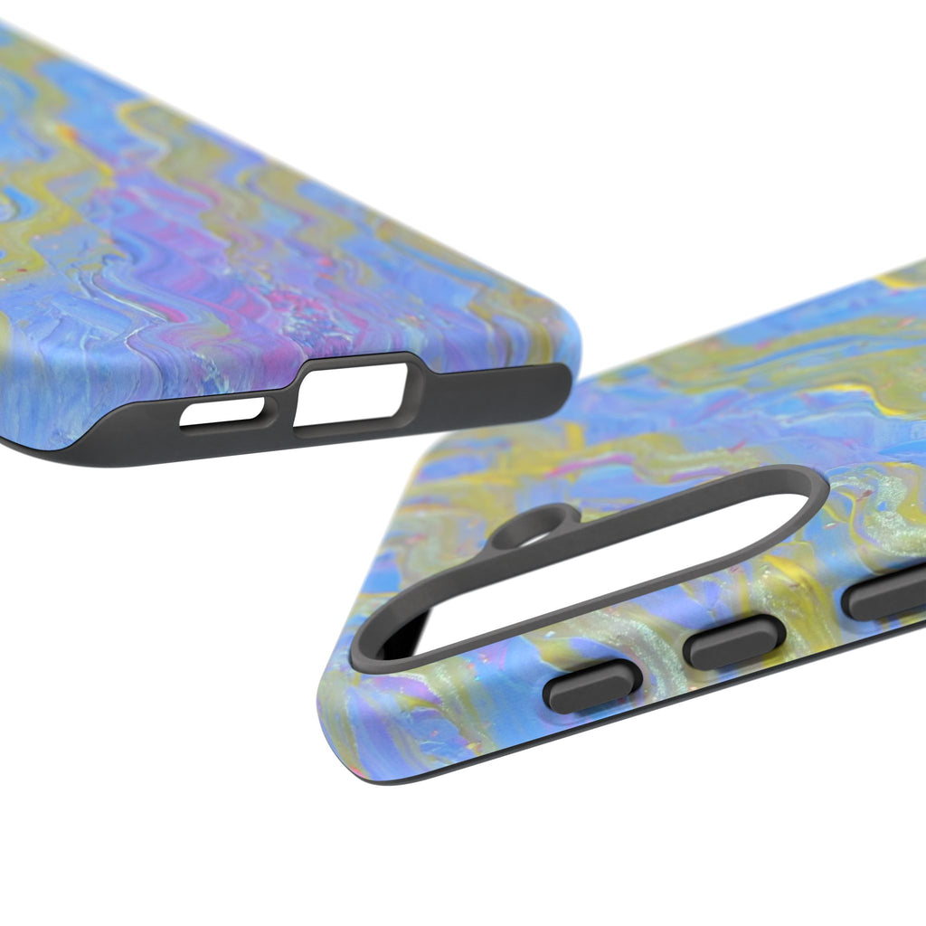 Pastel Marble Tough Phone Case — Blue & Gold Abstract Protective Cover