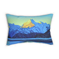 Blue Mountain Sunrise Lumbar Pillow — Scenic Alpine Landscape Accent