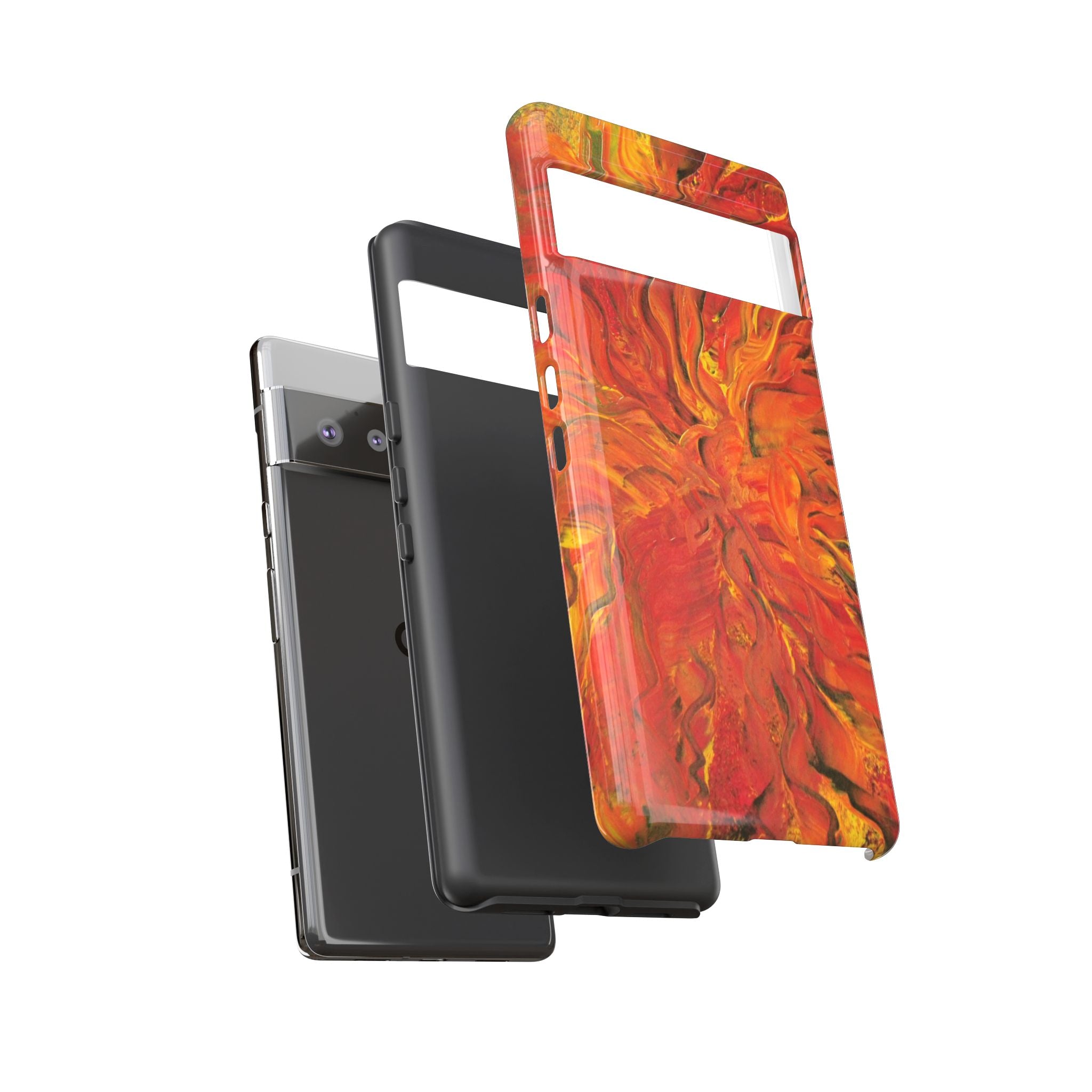 Flame Swirl Tough Phone Case — Abstract Red & Orange Art Protective Cover