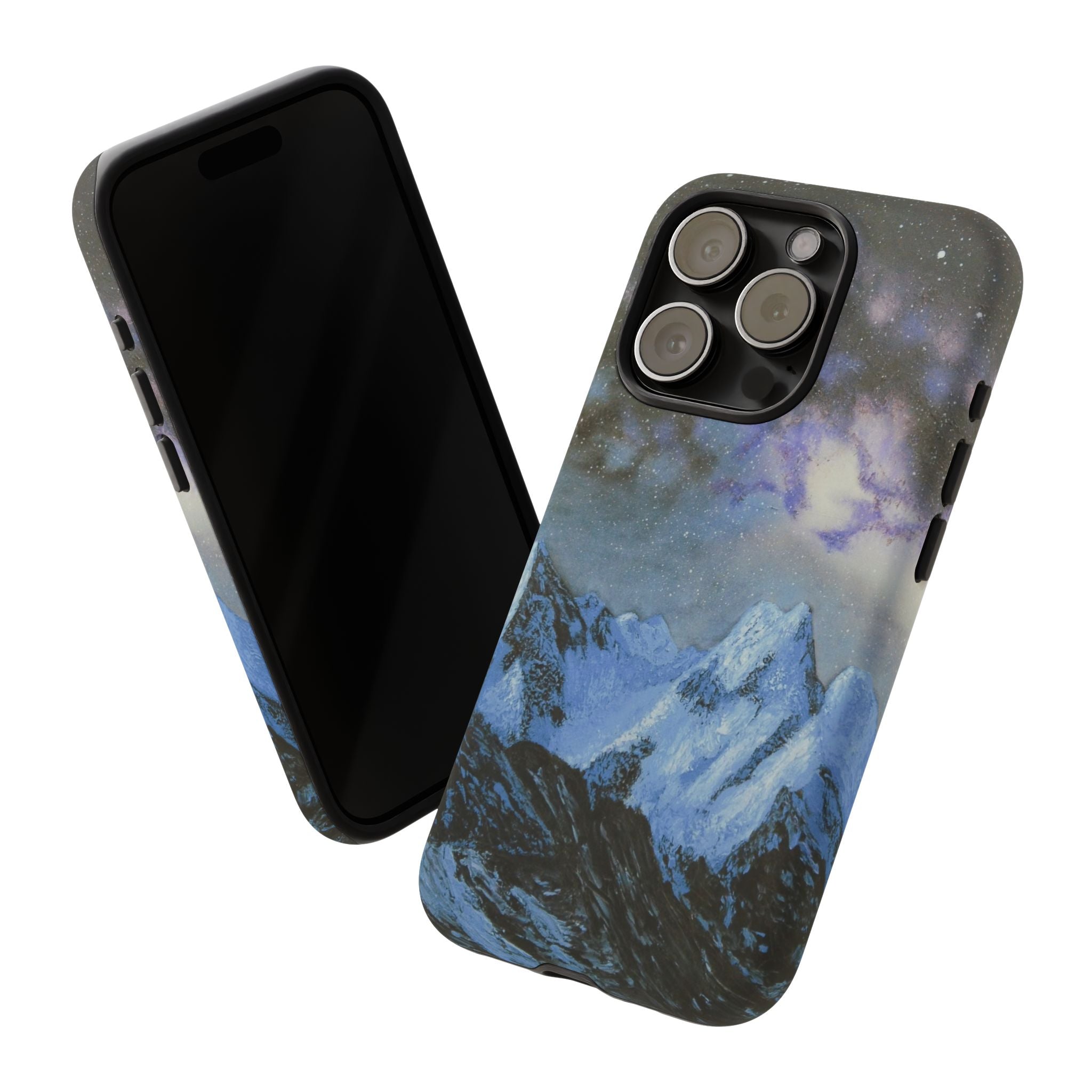 Mountain Night Sky Phone Case — Tough Protective iPhone Cover with Aurora & Snowy Peaks