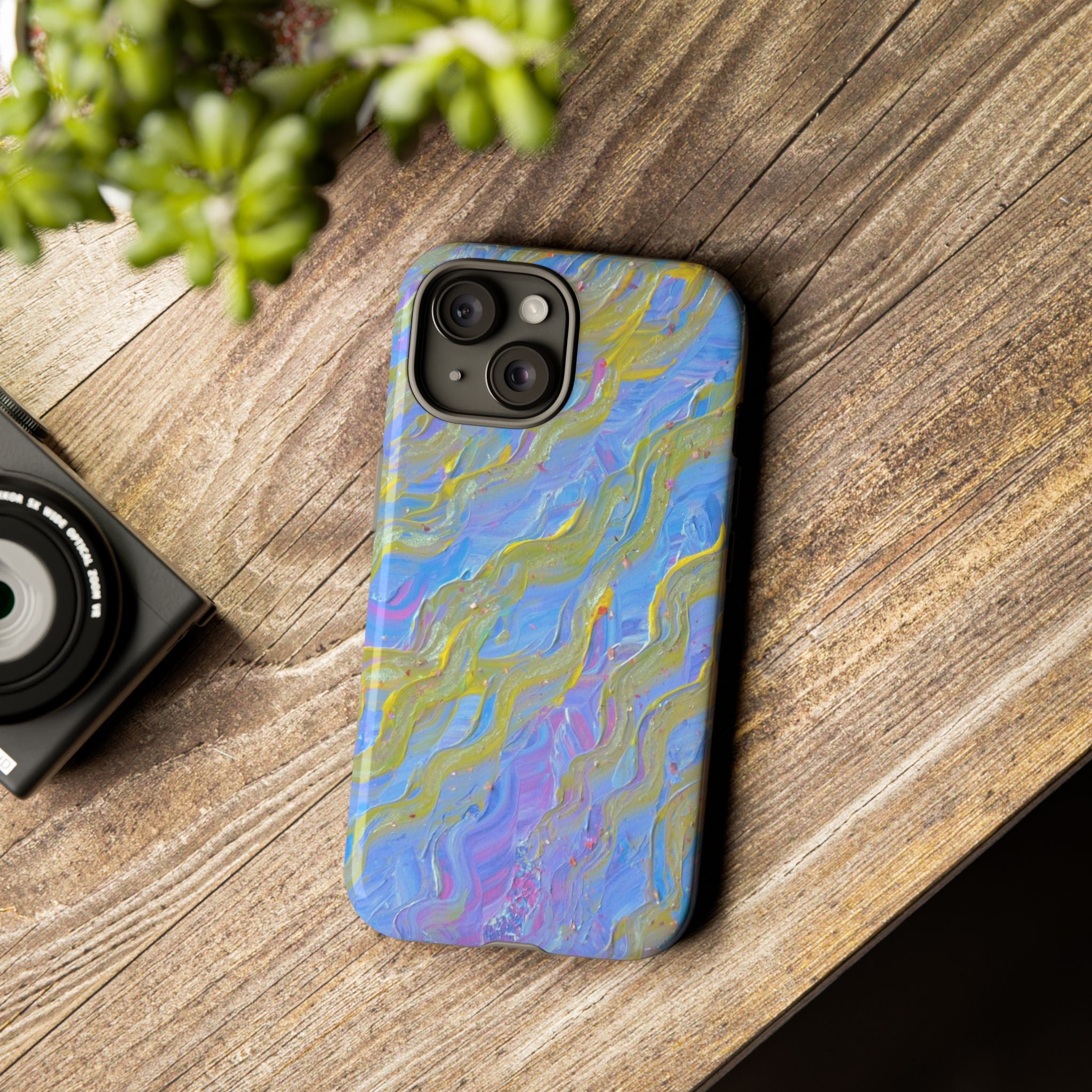 Pastel Marble Tough Phone Case — Blue & Gold Abstract Protective Cover