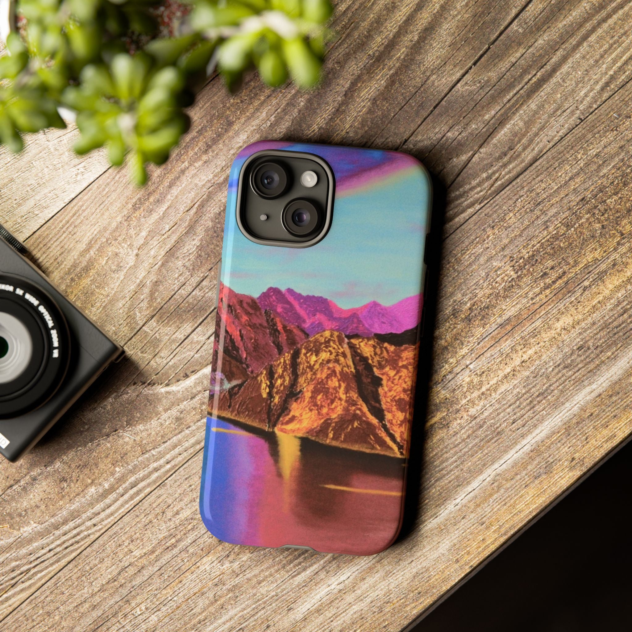 Protective Phone Case — Vibrant Retro Mountain Landscape