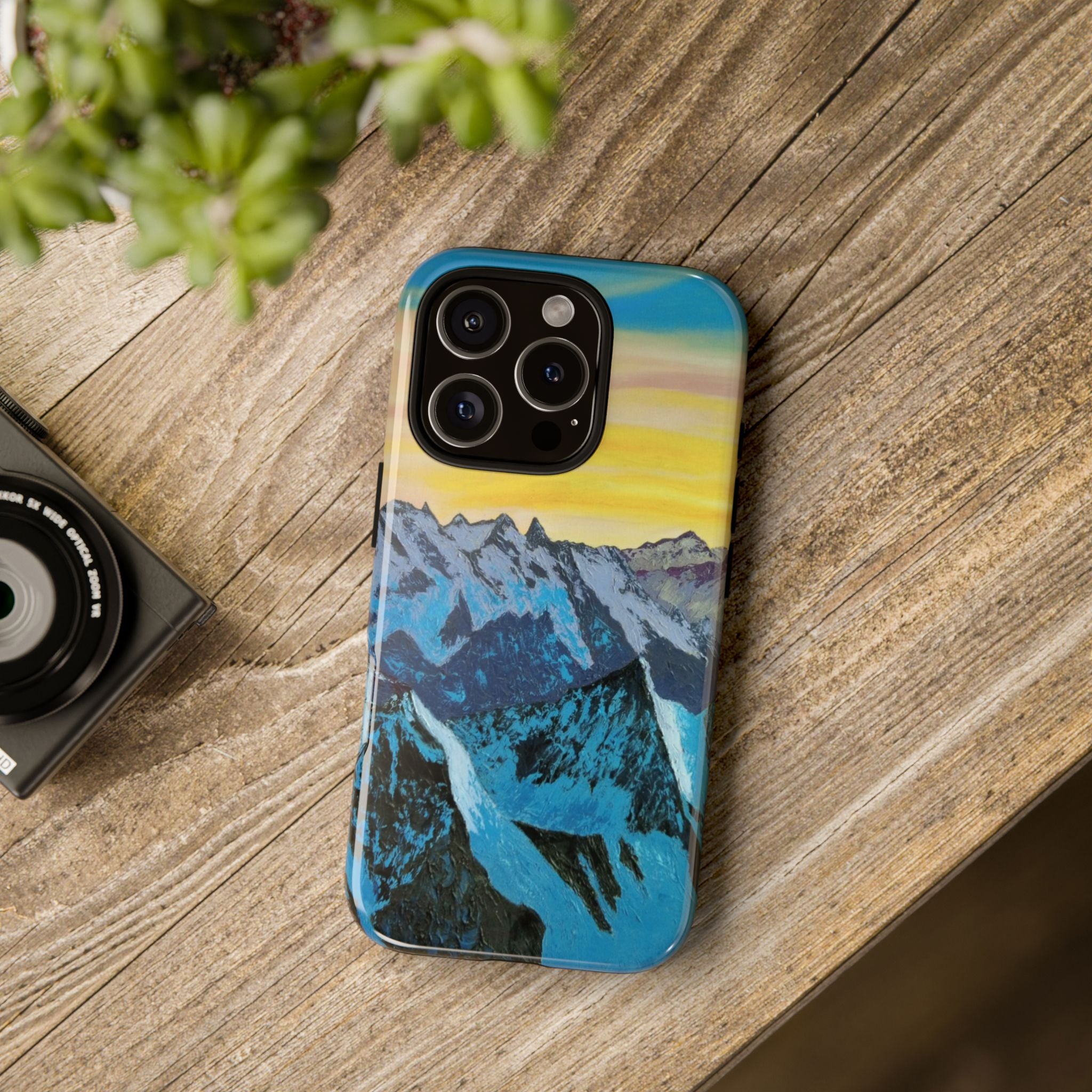 Mountain Sunset Phone Case — Protective Tough Case with Scenic Blue Peaks Design