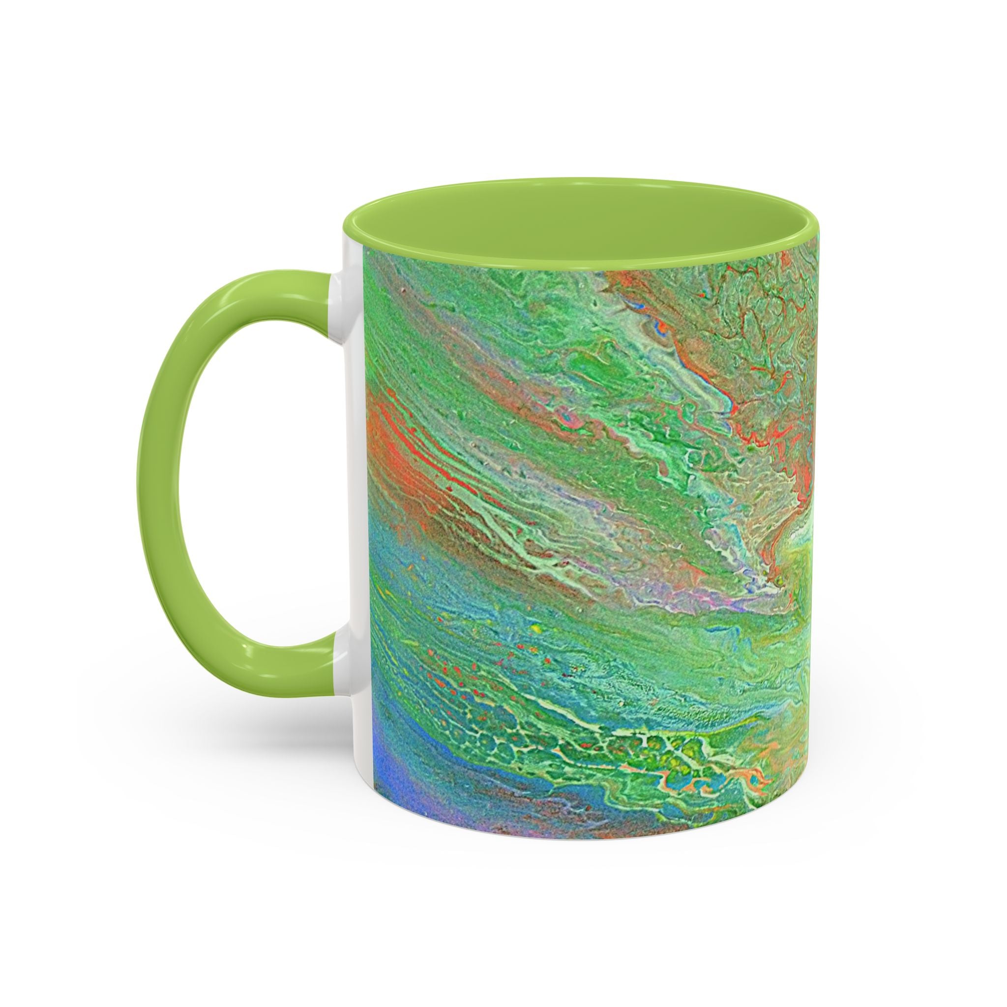 Green Marble Accent Coffee Mug — Abstract Swirl Art 11/15oz