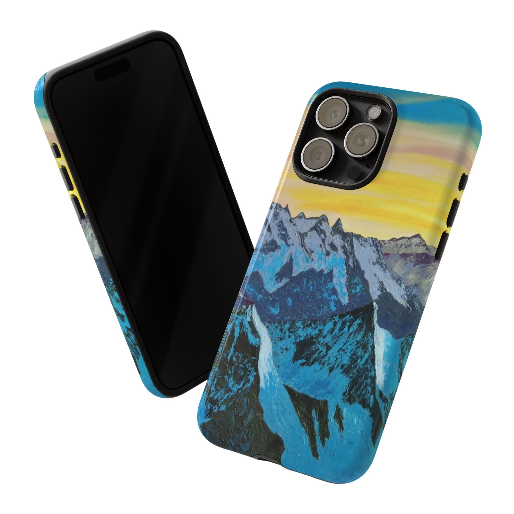 Mountain Sunset Phone Case — Protective Tough Case with Scenic Blue Peaks Design