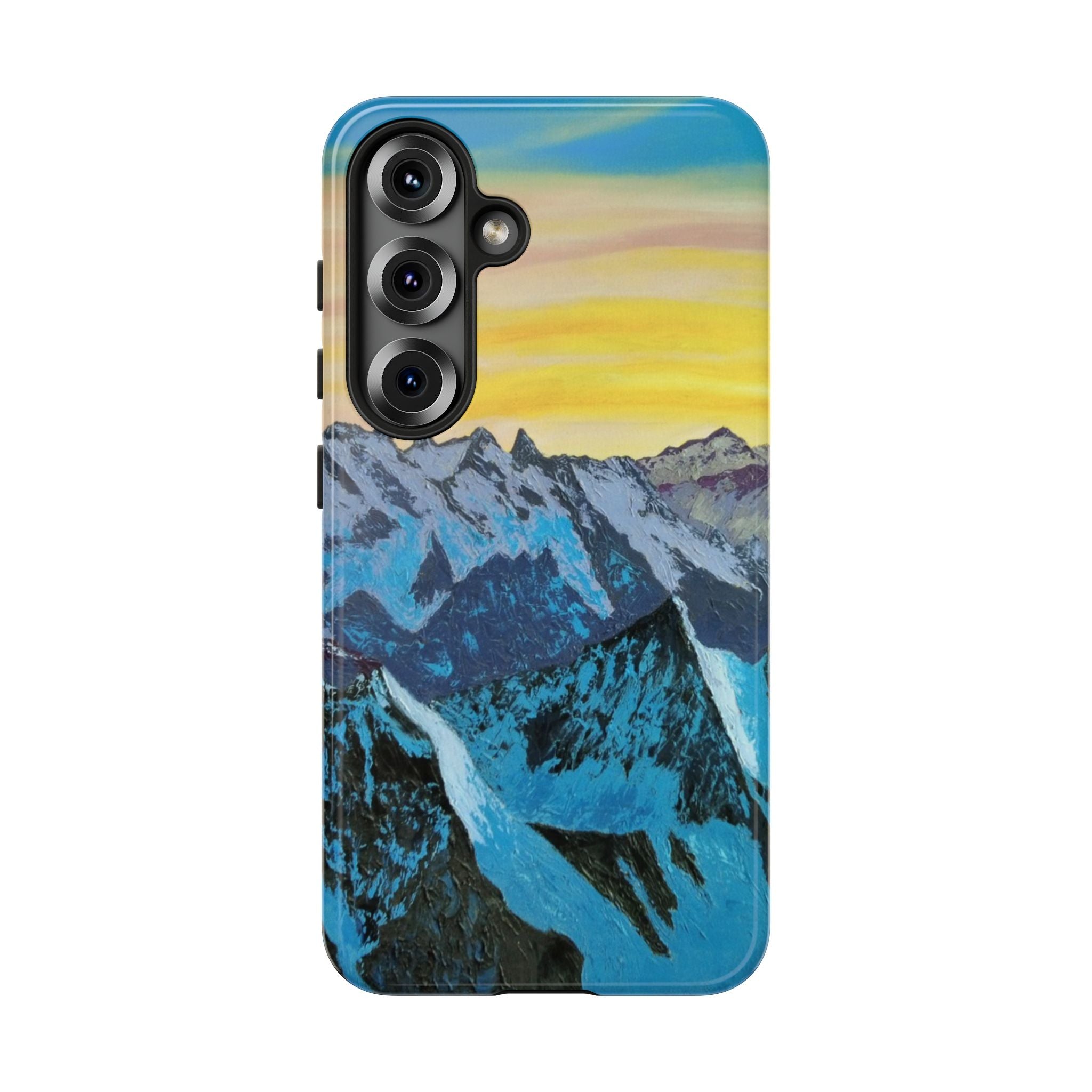 Mountain Sunset Phone Case — Protective Tough Case with Scenic Blue Peaks Design