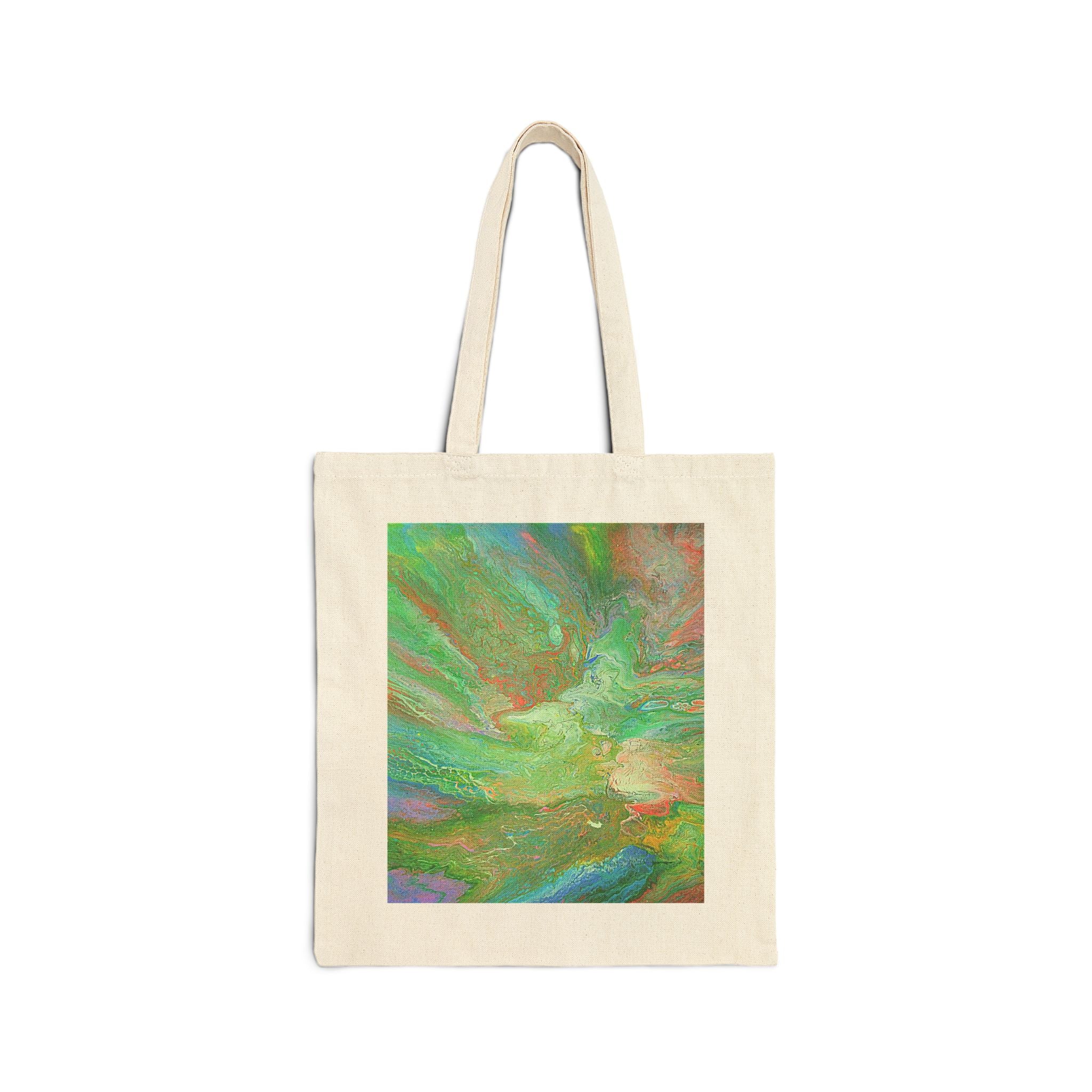 Canvas Tote Bag — Abstract Green Swirl Art Print, Eco-Friendly Market & Beach Tote