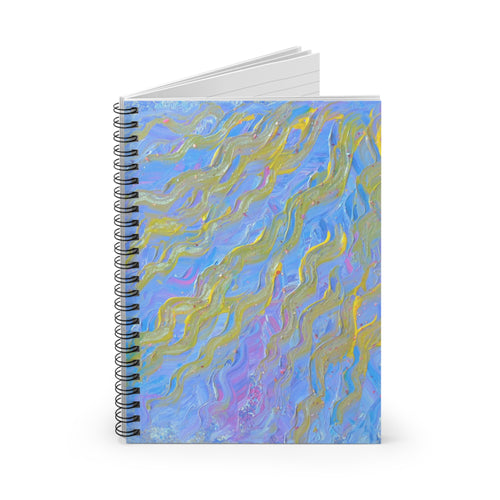 Abstract Wave Spiral Notebook — Blue & Gold Artistic Ruled Journal
