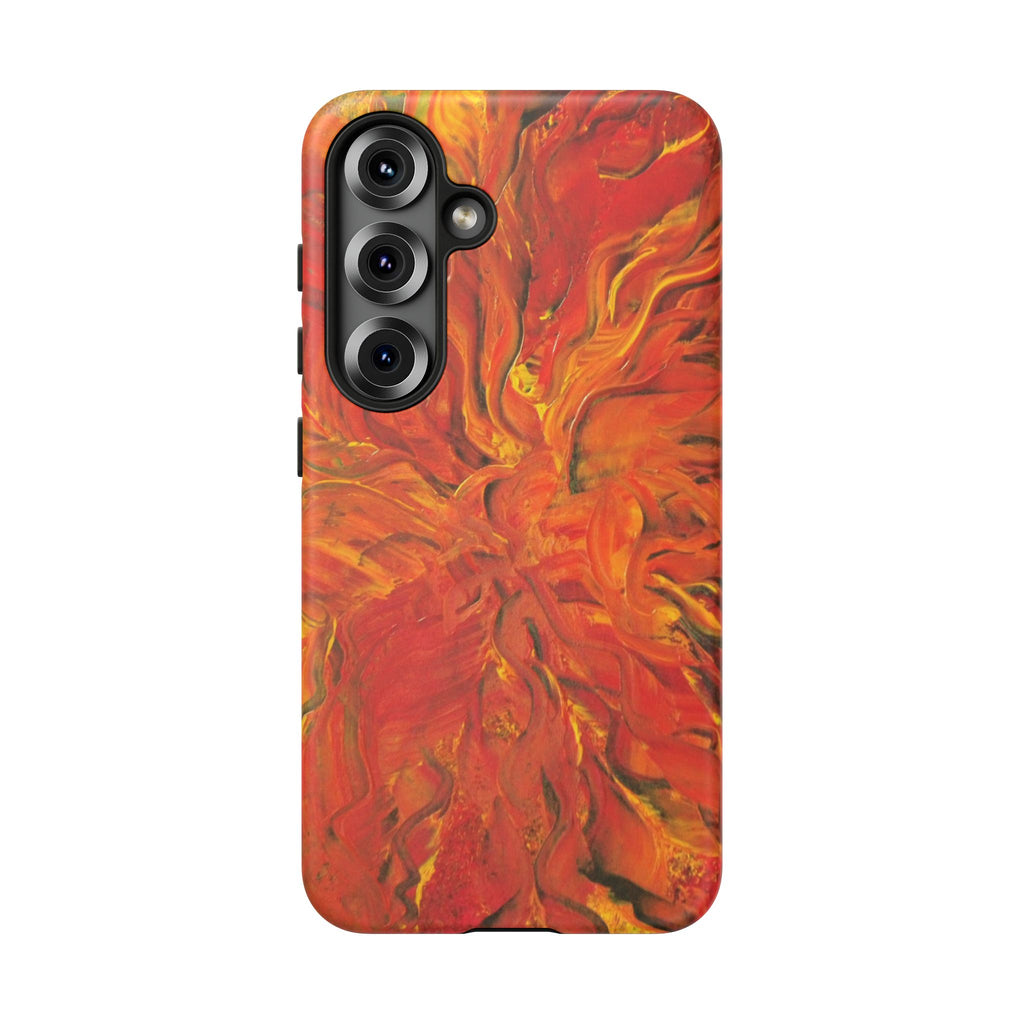 Flame Swirl Tough Phone Case — Abstract Red & Orange Art Protective Cover