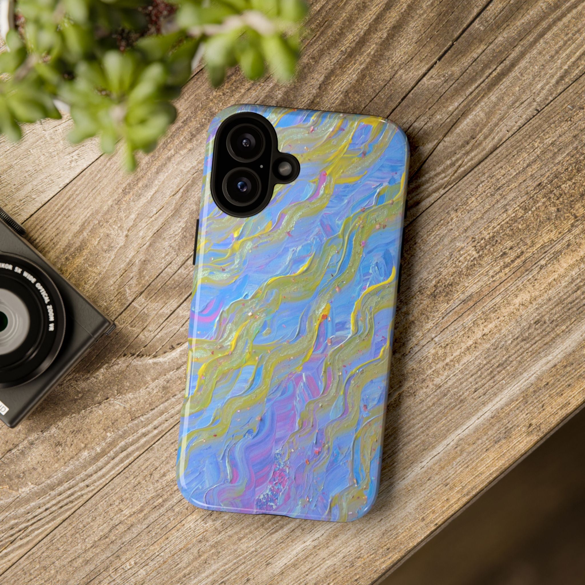 Pastel Marble Tough Phone Case — Blue & Gold Abstract Protective Cover