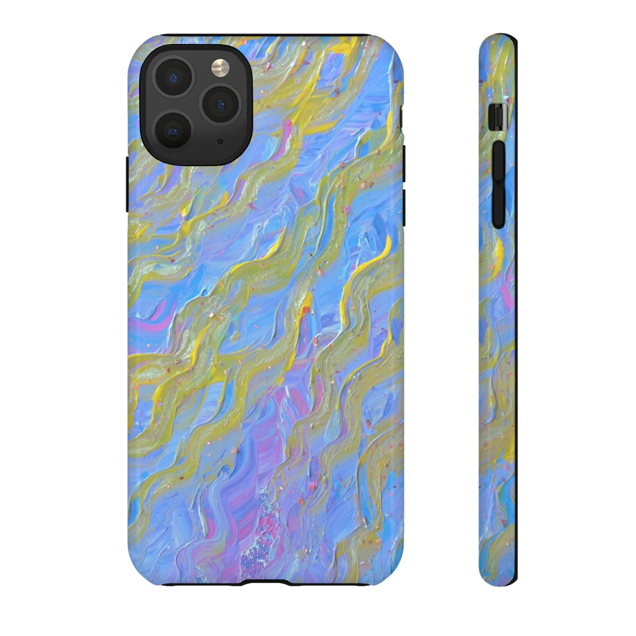 Pastel Marble Tough Phone Case — Blue & Gold Abstract Protective Cover