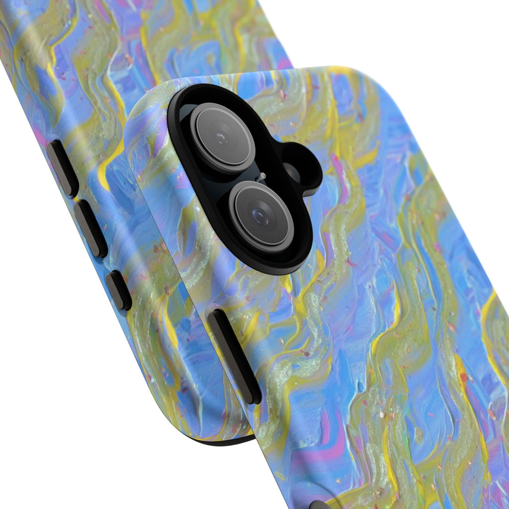 Pastel Marble Tough Phone Case — Blue & Gold Abstract Protective Cover