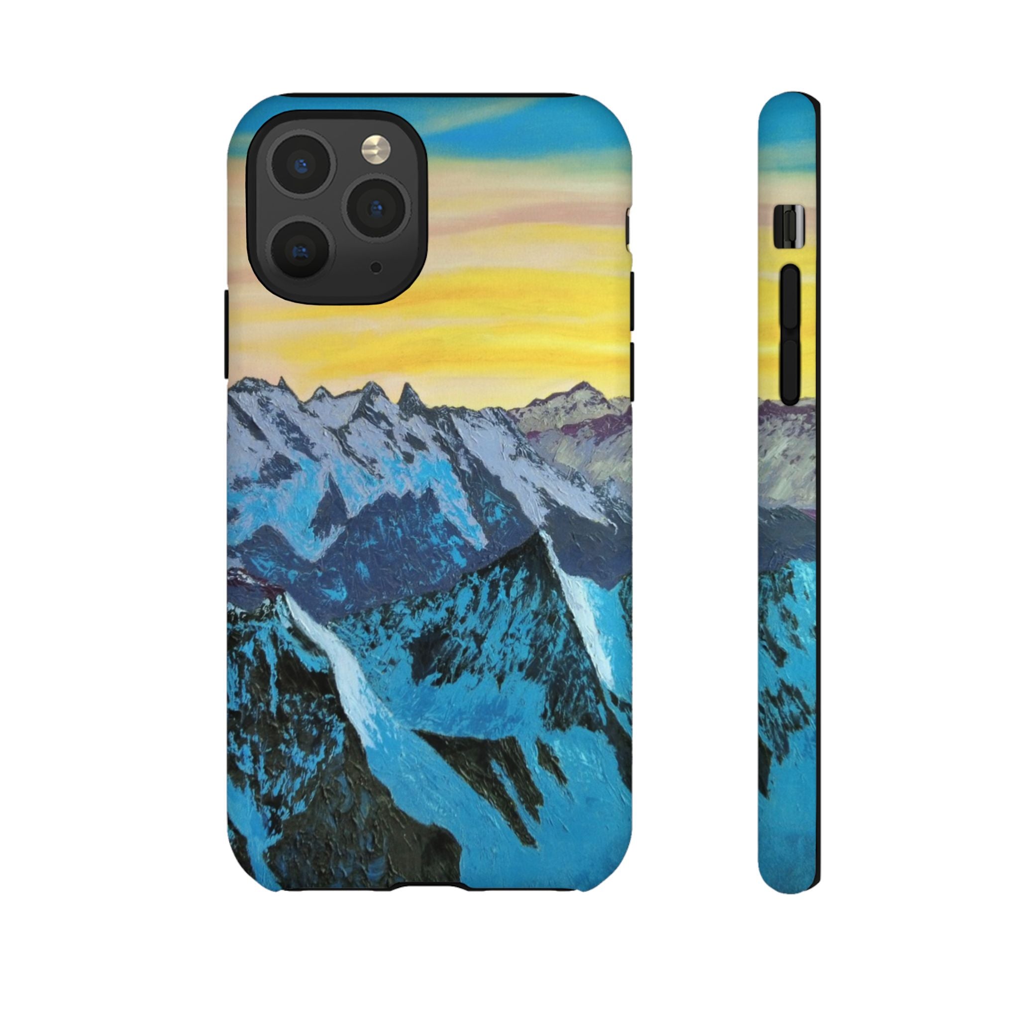 Mountain Sunset Phone Case — Protective Tough Case with Scenic Blue Peaks Design