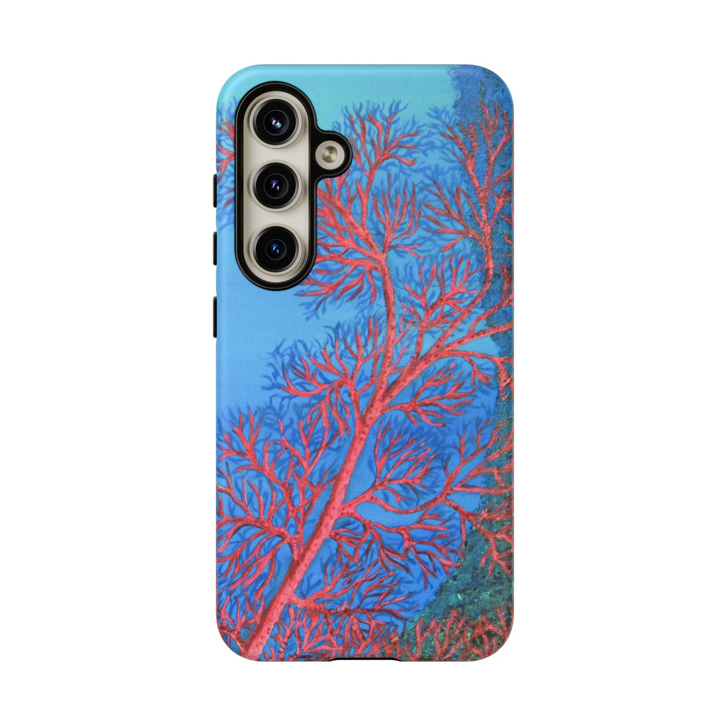 Coral Reef Phone Case — Vibrant Red Sea Fan on Ocean Blue Tough Case