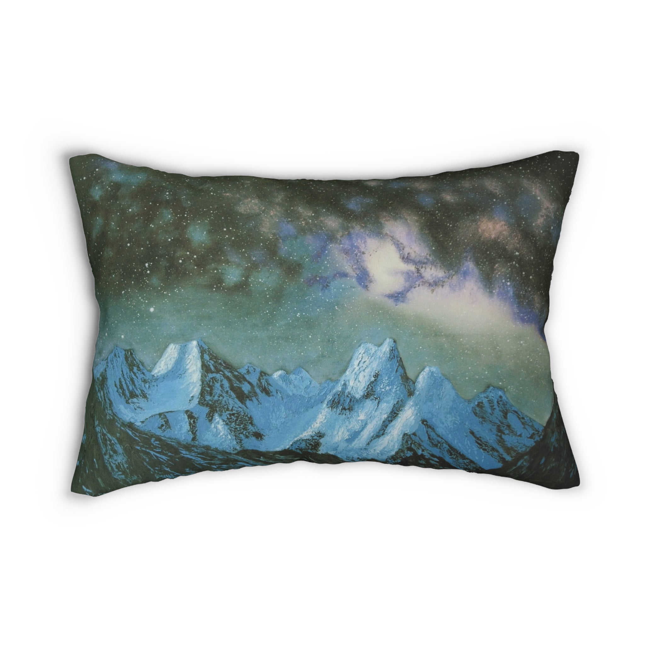Mountain Night Sky Lumbar Pillow — Celestial Alpine Accent Cushion