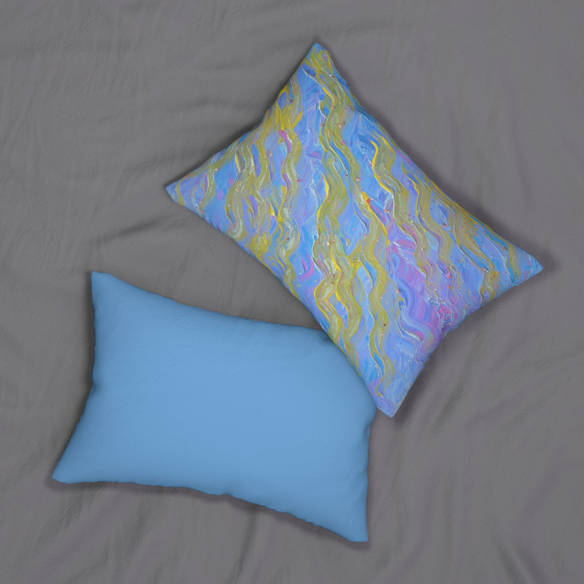 Coastal Wave Lumbar Pillow — Pastel Blue Abstract Decorative Pillow