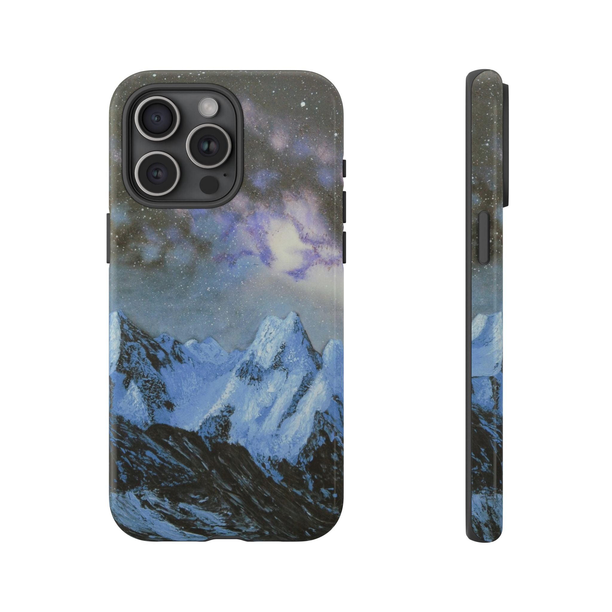 Mountain Night Sky Phone Case — Tough Protective iPhone Cover with Aurora & Snowy Peaks