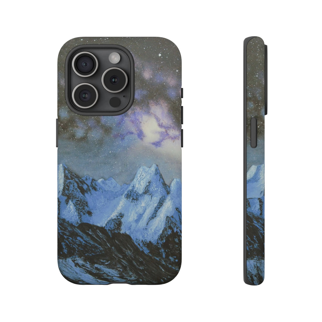 Mountain Night Sky Phone Case — Tough Protective iPhone Cover with Aurora & Snowy Peaks