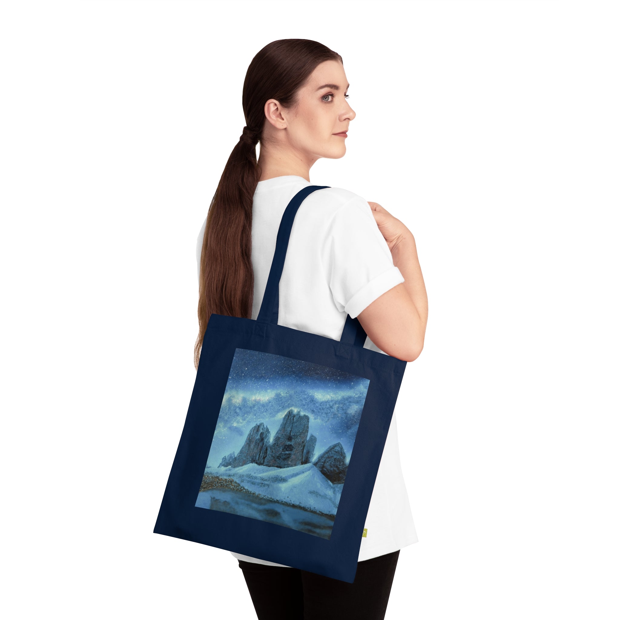 Mountain Night Sky Tote Bag — Organic Cotton Scenic Beach & Starry Sky Eco Tote