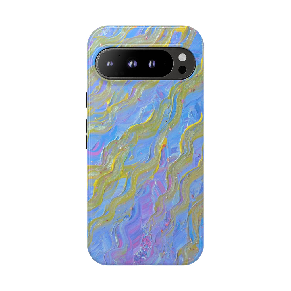 Pastel Marble Tough Phone Case — Blue & Gold Abstract Protective Cover