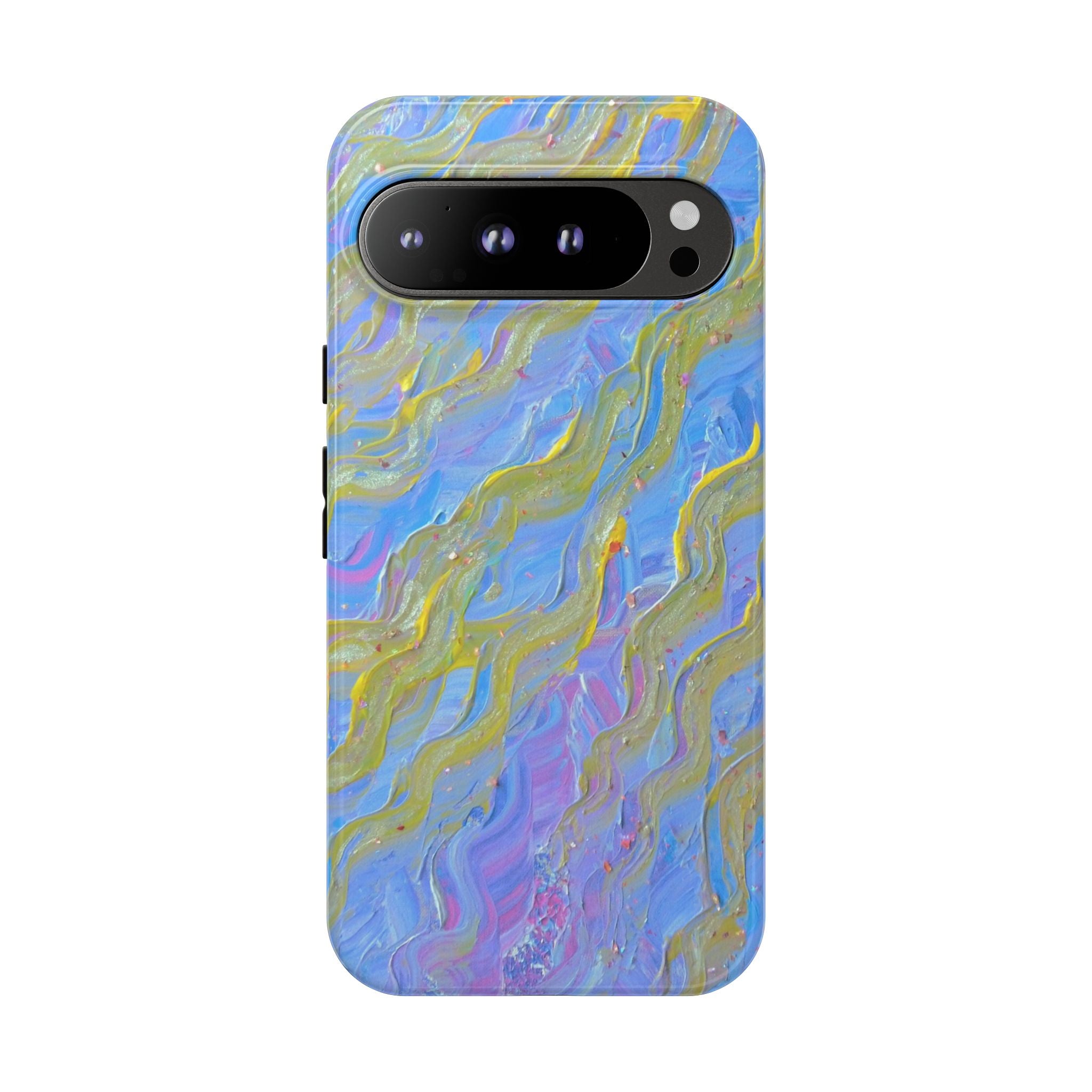 Pastel Marble Tough Phone Case — Blue & Gold Abstract Protective Cover