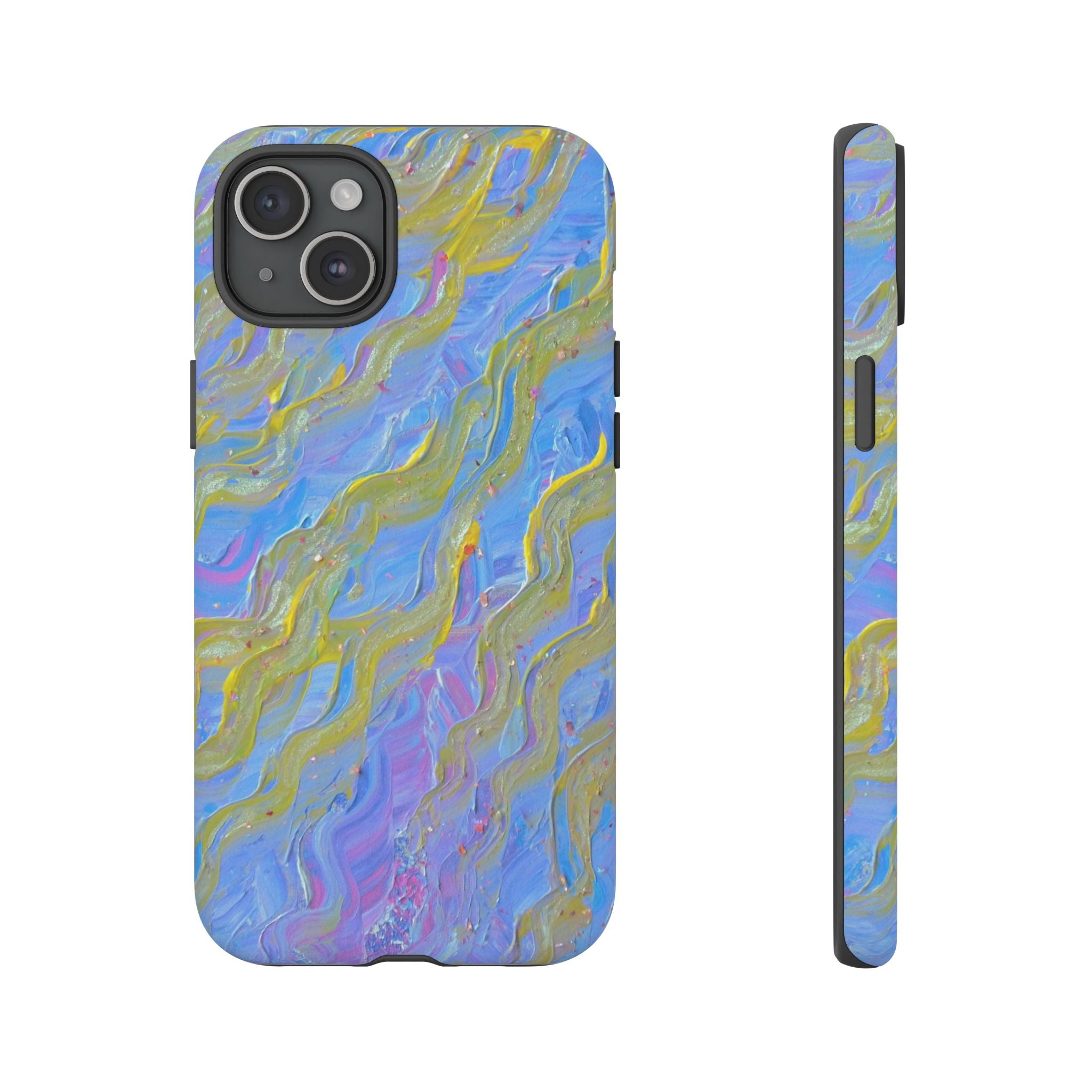 Pastel Marble Tough Phone Case — Blue & Gold Abstract Protective Cover