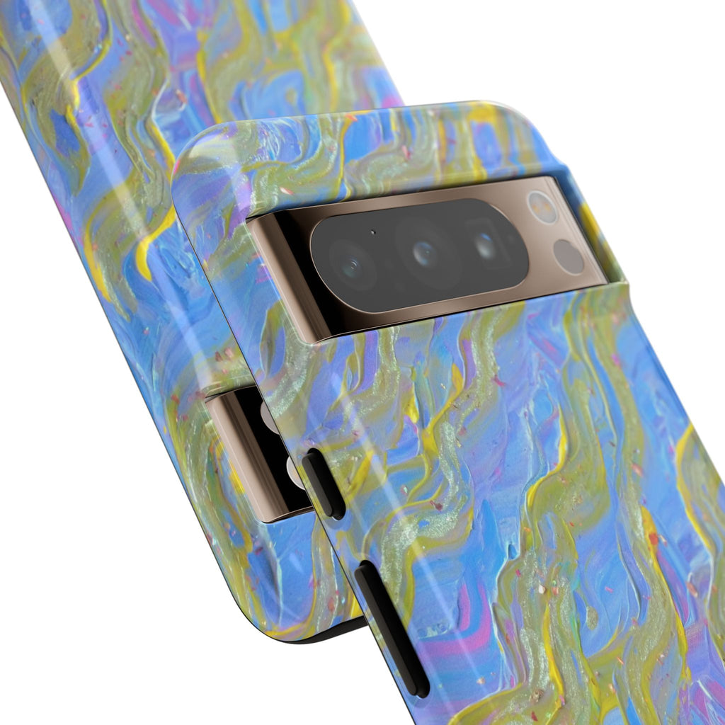 Pastel Marble Tough Phone Case — Blue & Gold Abstract Protective Cover