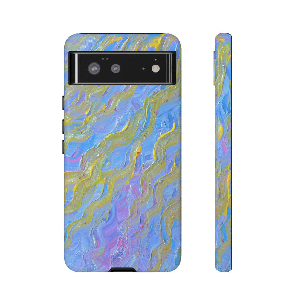Pastel Marble Tough Phone Case — Blue & Gold Abstract Protective Cover
