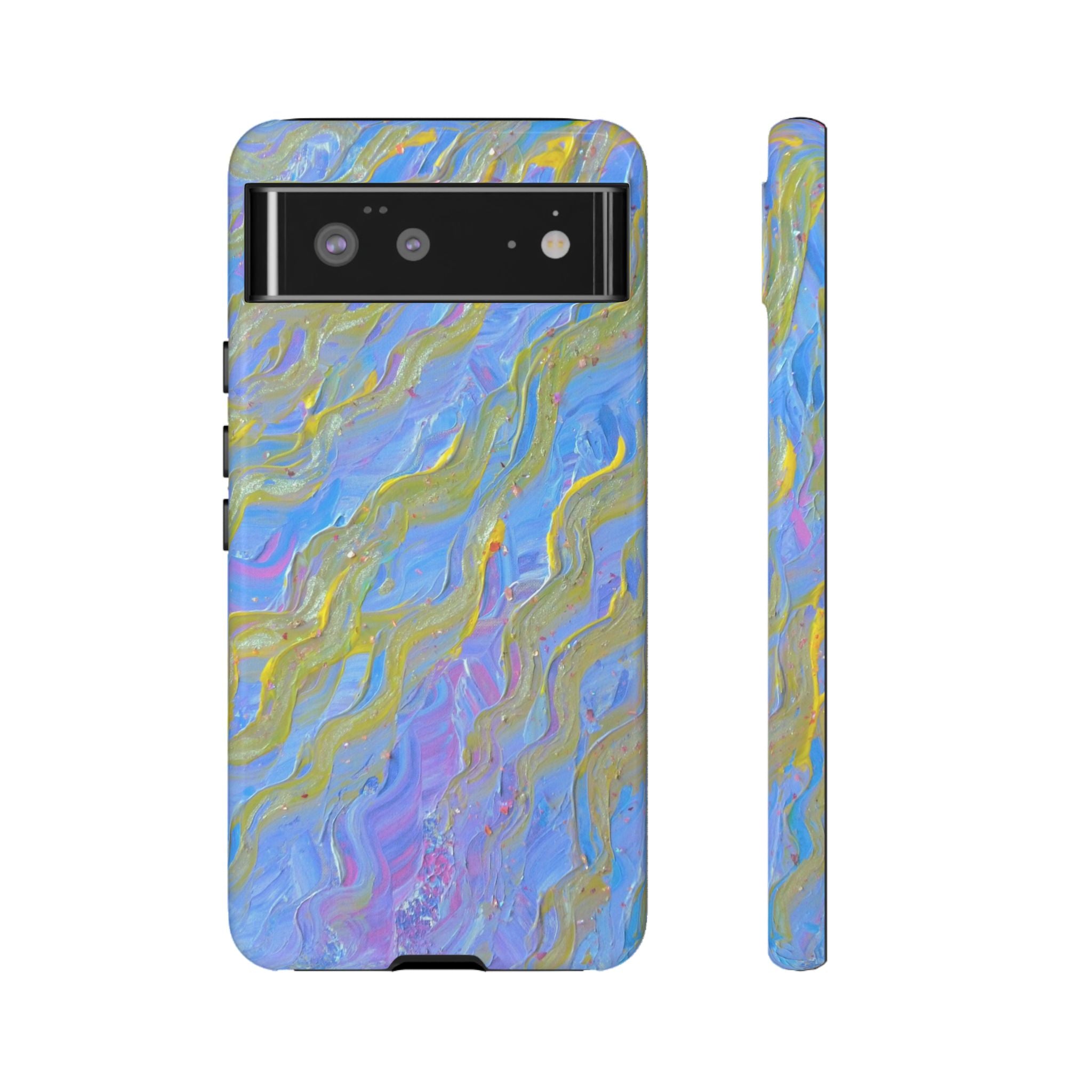 Pastel Marble Tough Phone Case — Blue & Gold Abstract Protective Cover