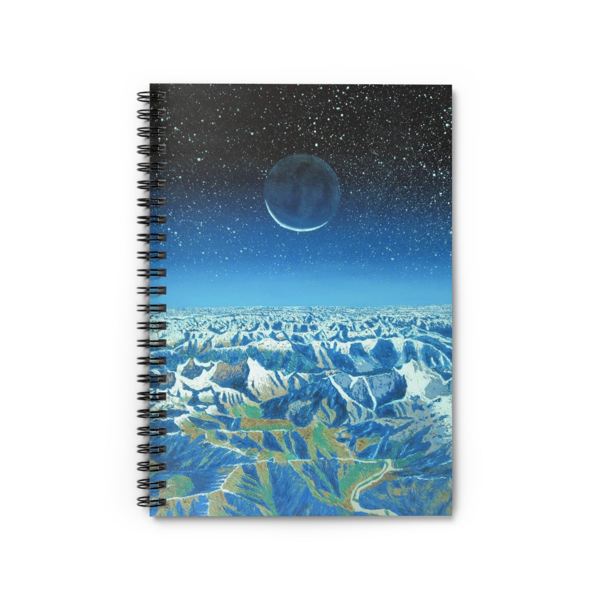 Celestial Mountain Spiral Notebook — Ruled Journal with Moonlit Sky Design