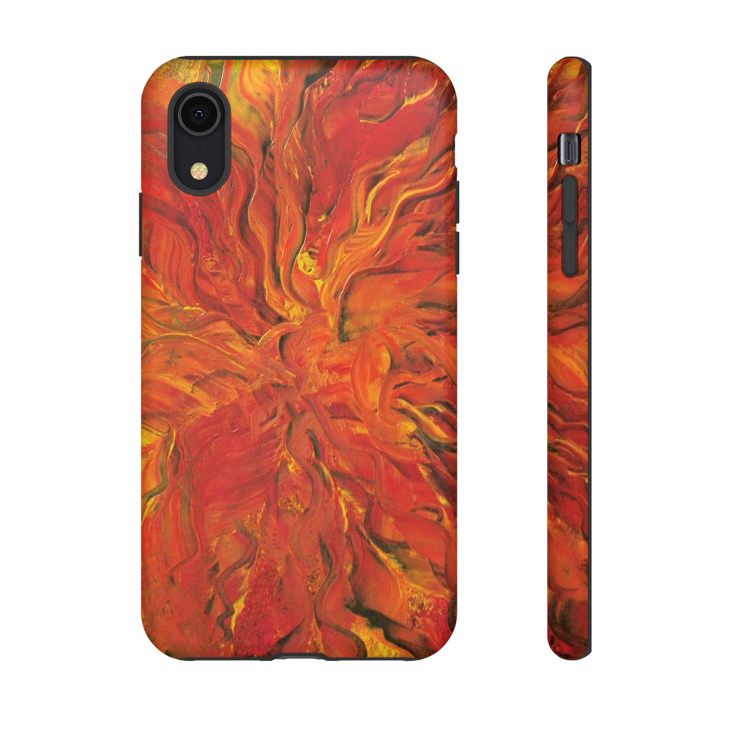 Flame Swirl Tough Phone Case — Abstract Red & Orange Art Protective Cover