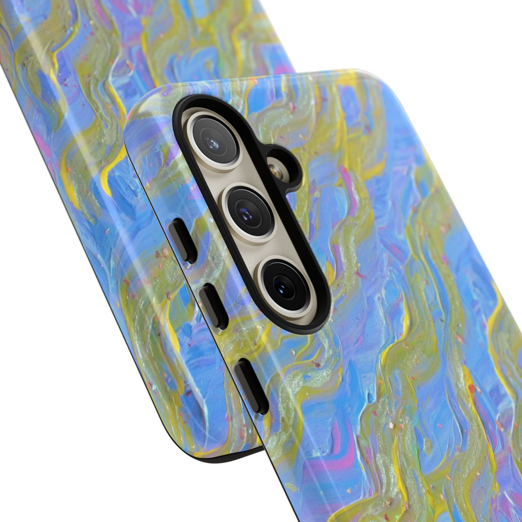 Pastel Marble Tough Phone Case — Blue & Gold Abstract Protective Cover