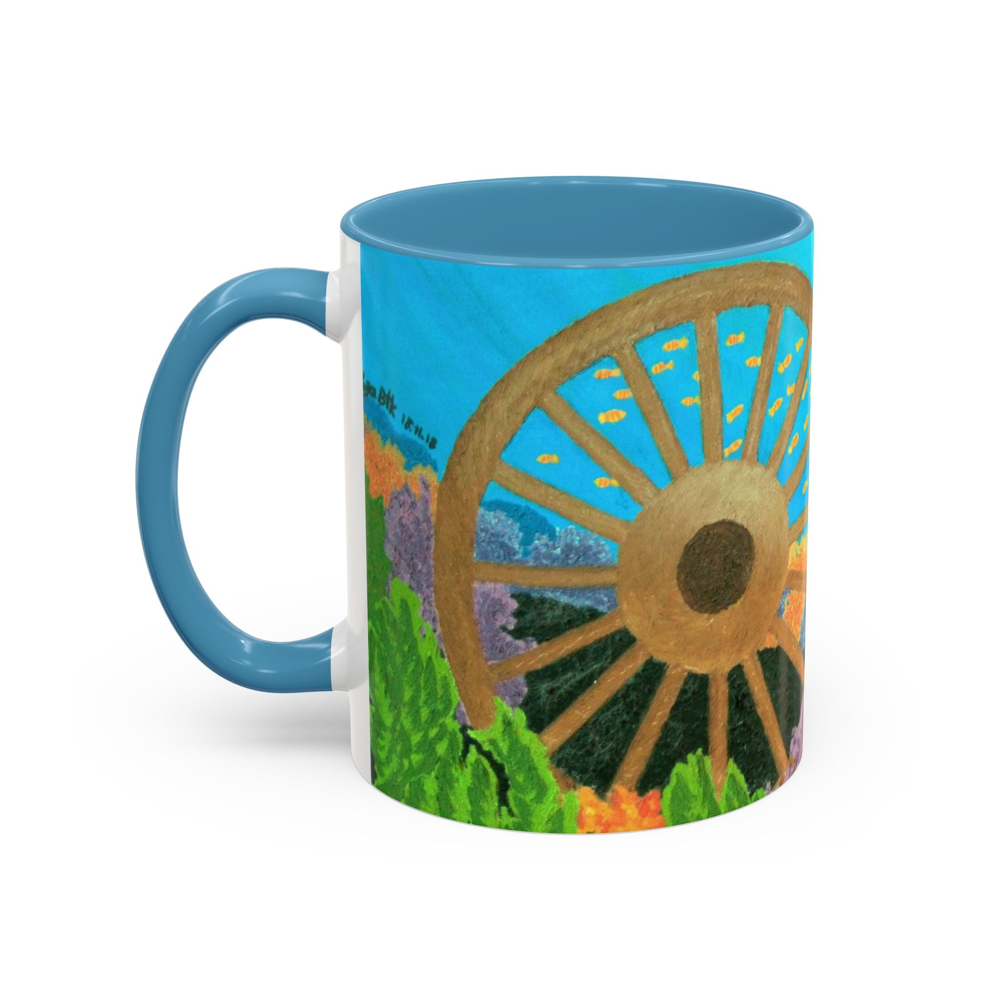 Underwater Reef Accent Coffee Mug — Colorful School of Fish Ocean Art (11/15oz)