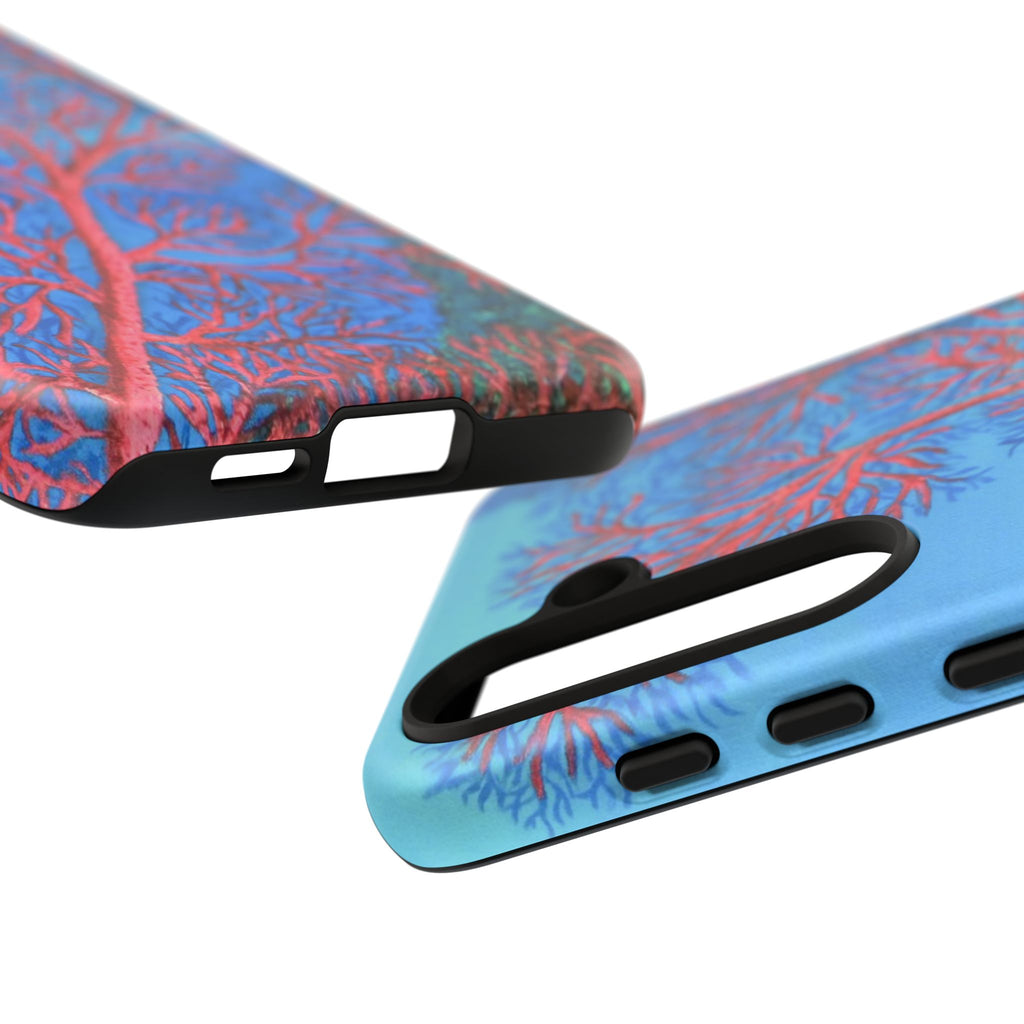Coral Reef Phone Case — Vibrant Red Sea Fan on Ocean Blue Tough Case