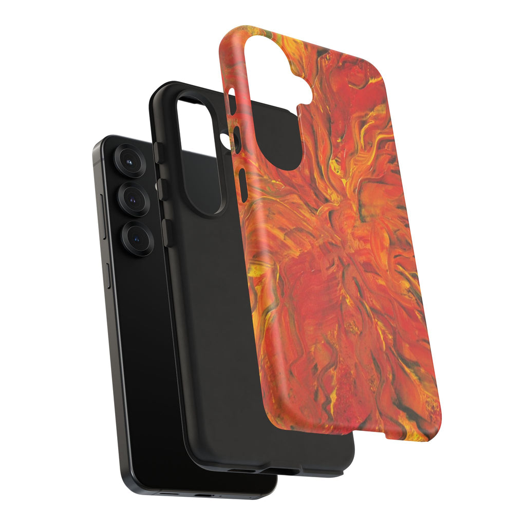 Flame Swirl Tough Phone Case — Abstract Red & Orange Art Protective Cover