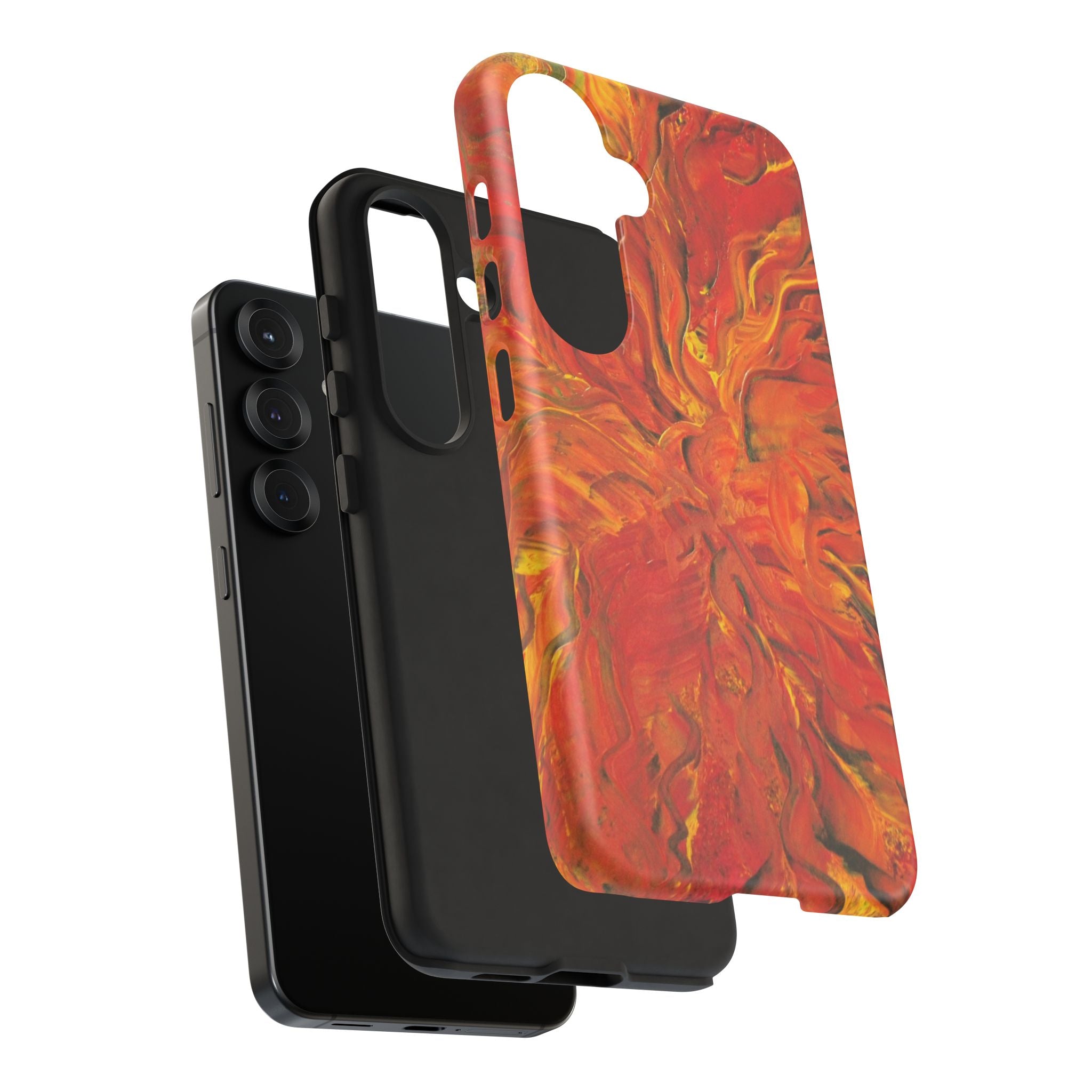Flame Swirl Tough Phone Case — Abstract Red & Orange Art Protective Cover