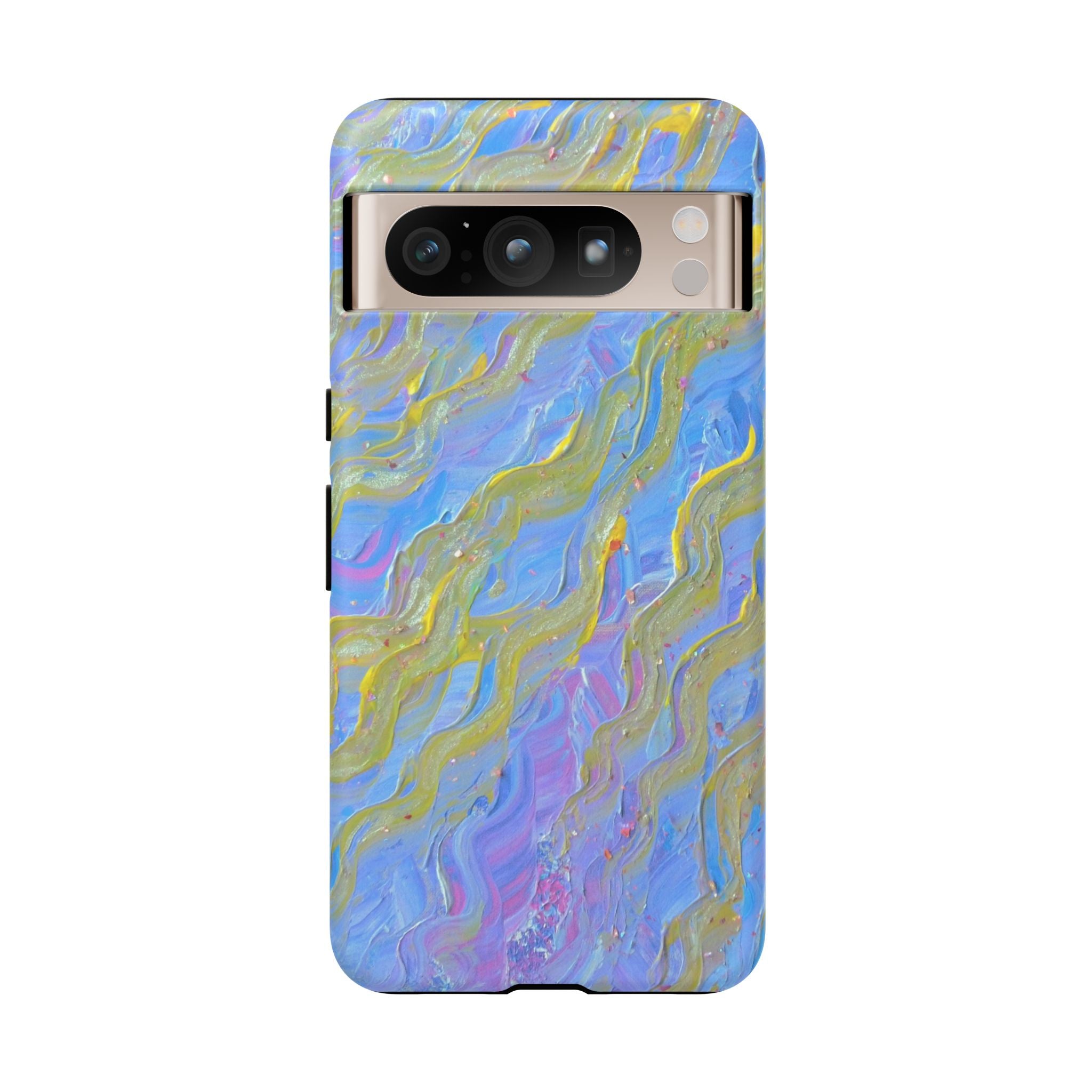 Pastel Marble Tough Phone Case — Blue & Gold Abstract Protective Cover