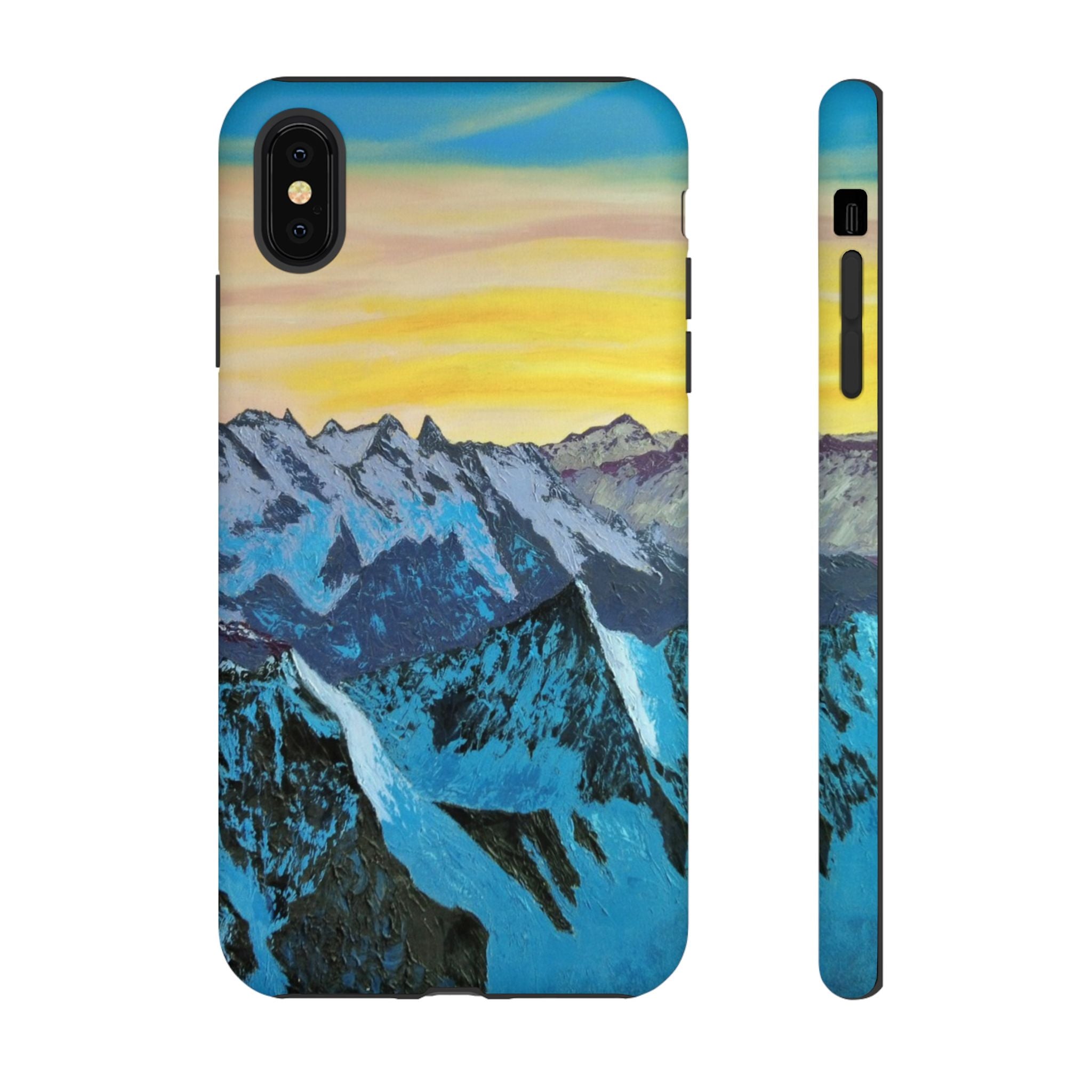 Mountain Sunset Phone Case — Protective Tough Case with Scenic Blue Peaks Design