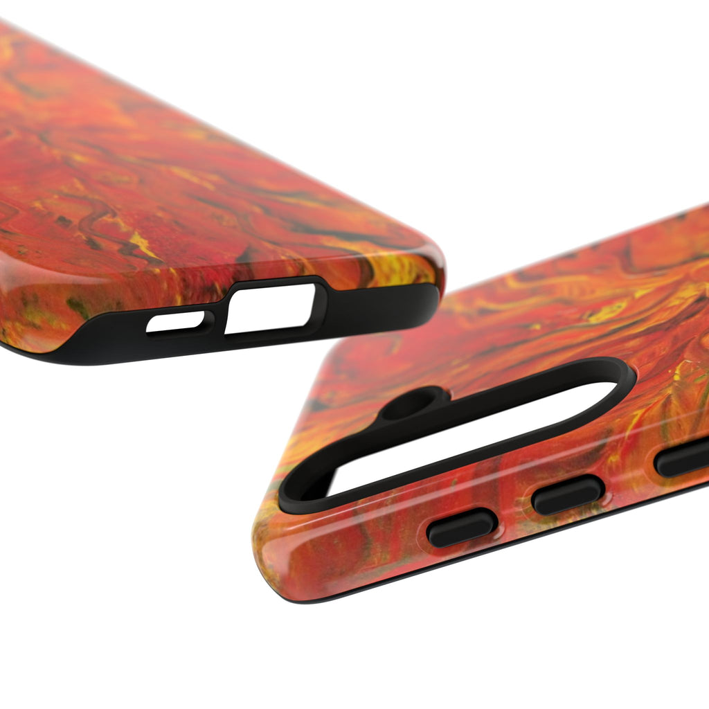 Flame Swirl Tough Phone Case — Abstract Red & Orange Art Protective Cover