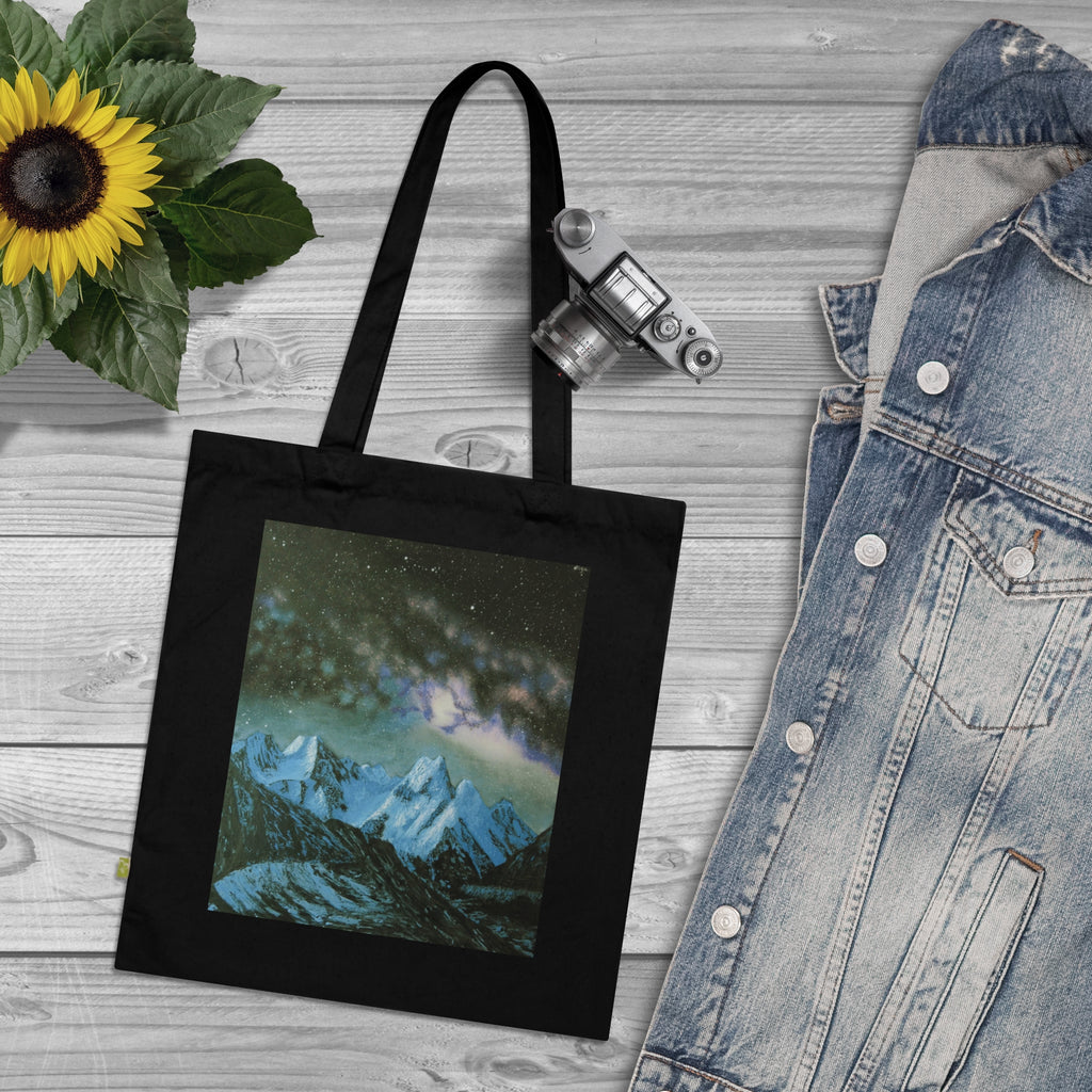 Canvas Tote Bag — Northern Lights Mountain Nightscape Print