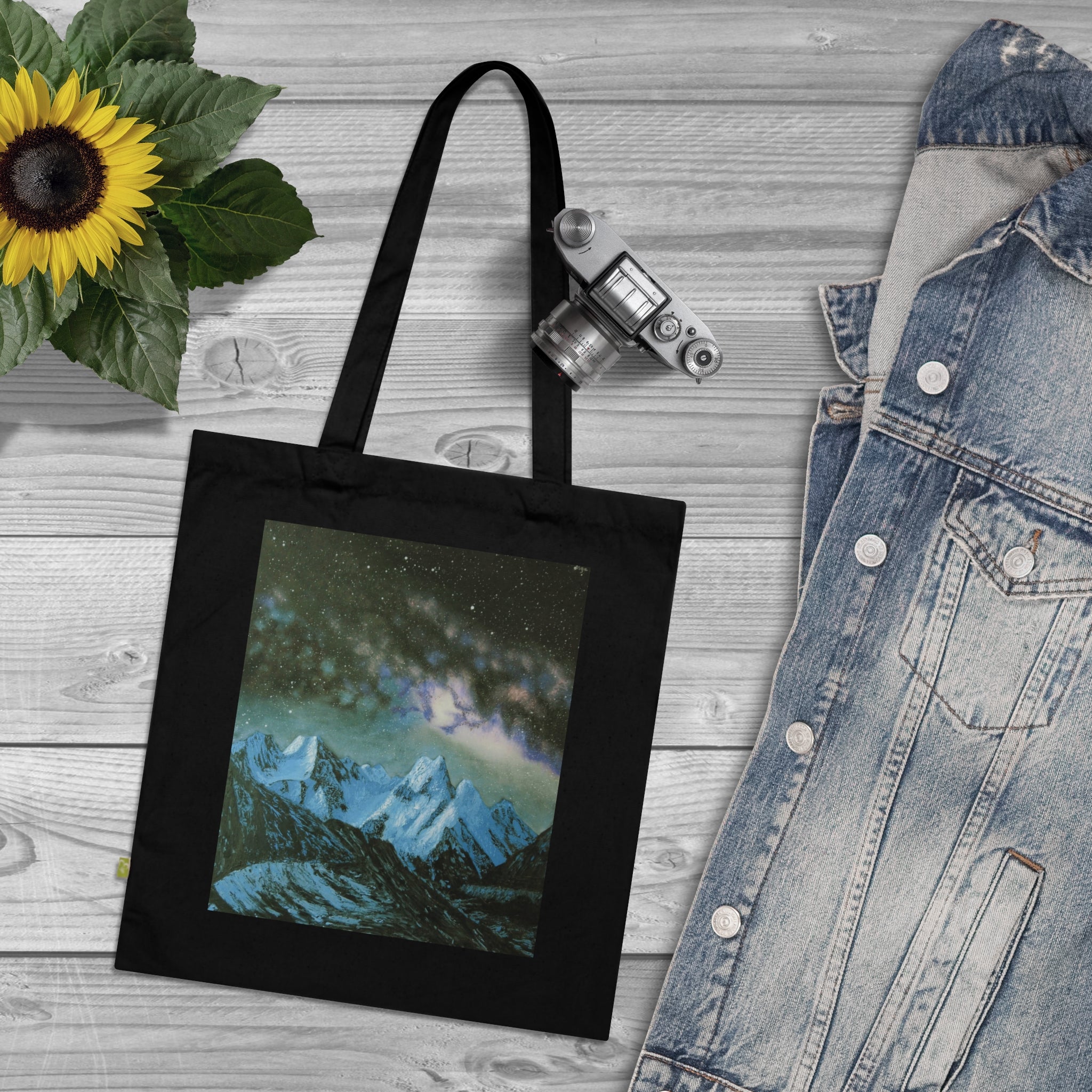 Canvas Tote Bag — Northern Lights Mountain Nightscape Print