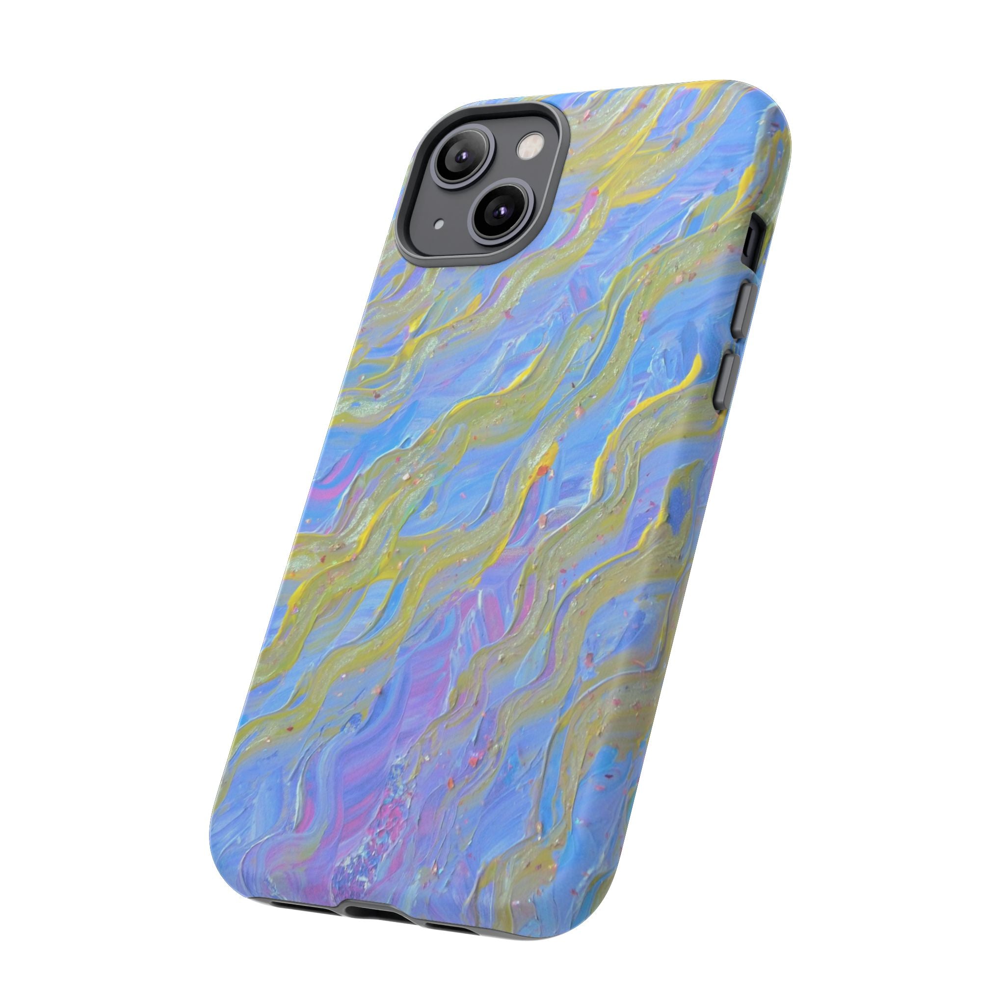 Pastel Marble Tough Phone Case — Blue & Gold Abstract Protective Cover