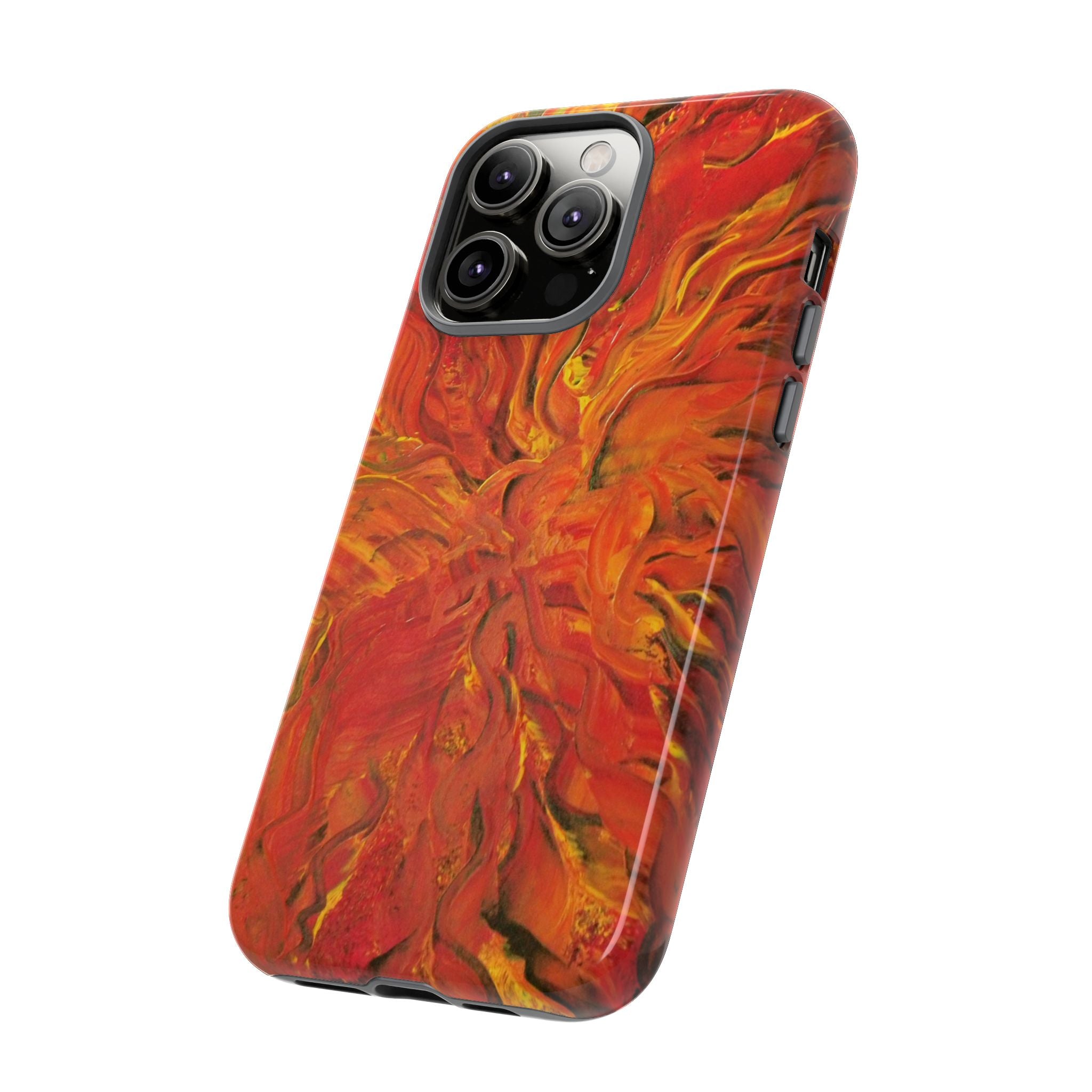 Flame Swirl Tough Phone Case — Abstract Red & Orange Art Protective Cover